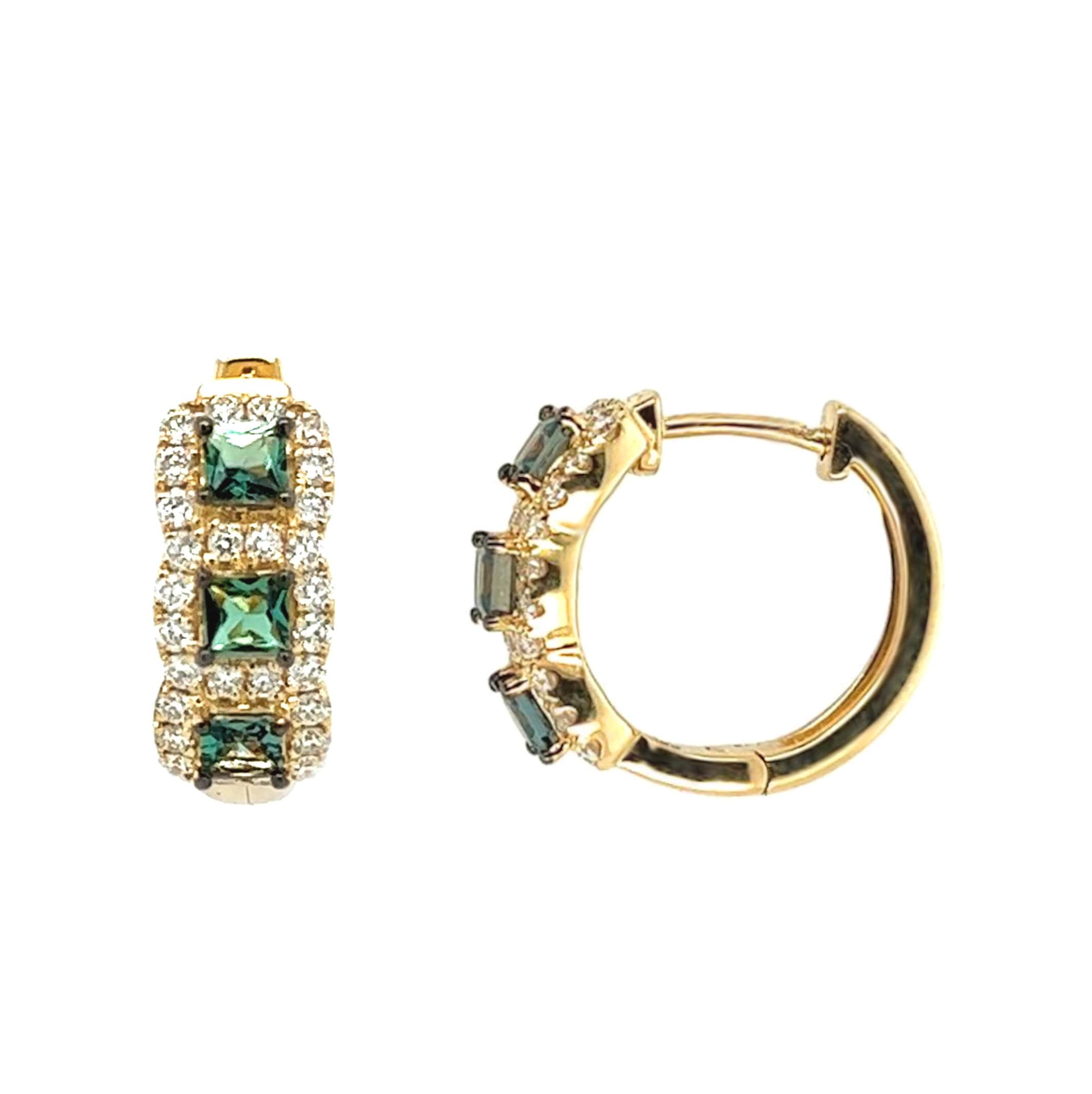 14K YELLOW GOLD ALEXANDRITE DIAMOND HUGGIE EARRINGS