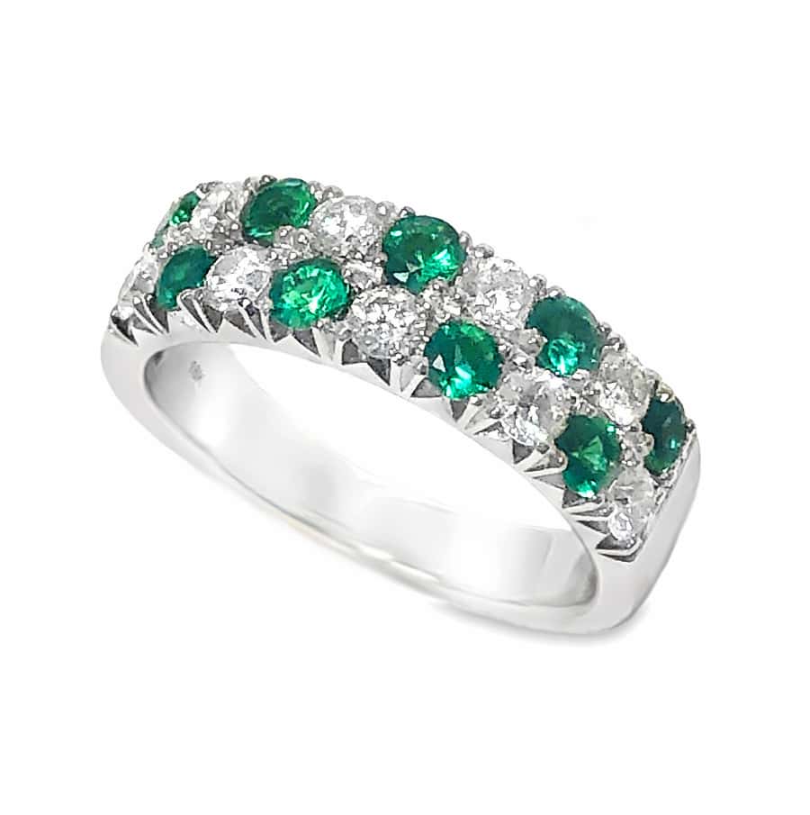 18K WHITE GOLD EMERALD DIAMOND RING