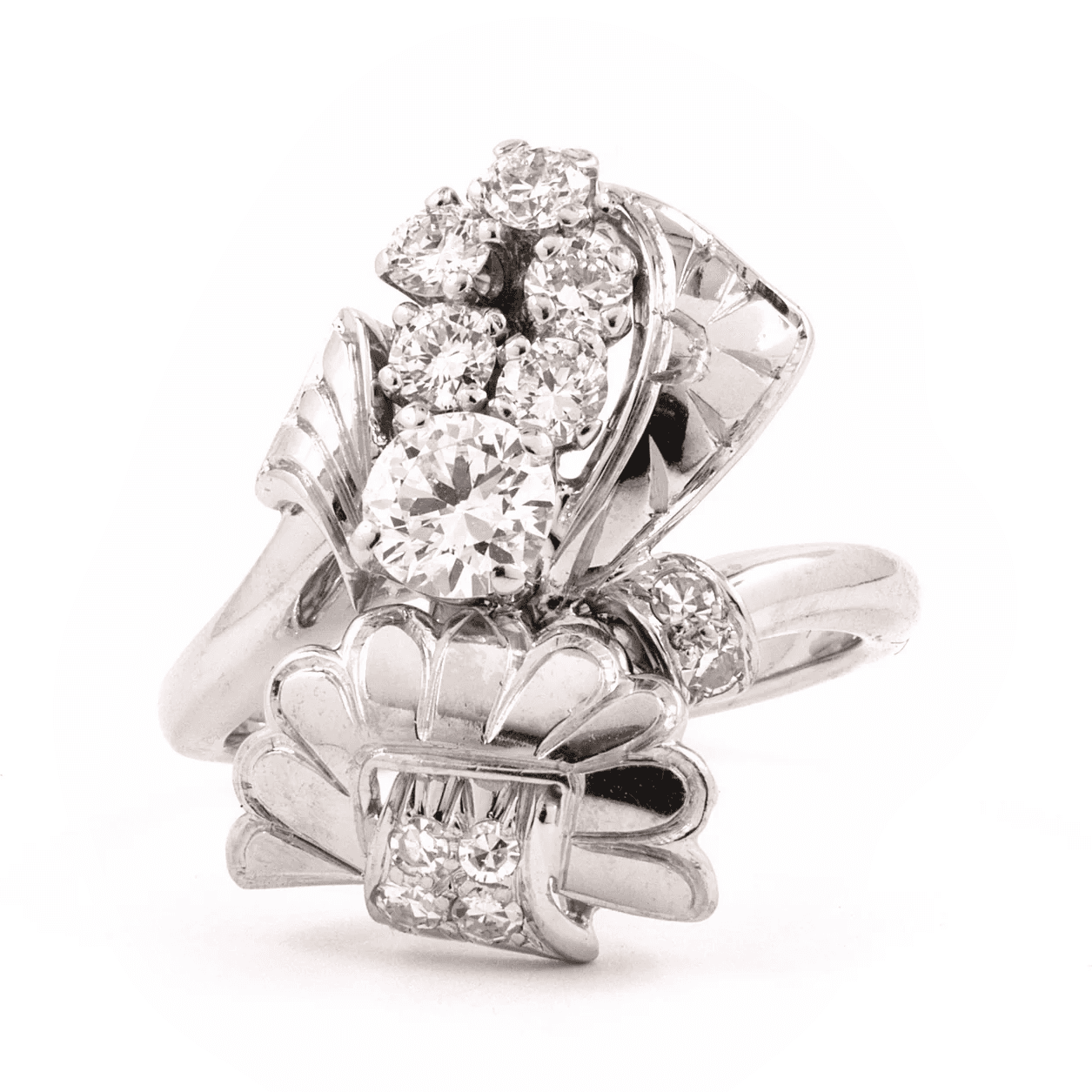 PLATINUM ART DECO VINTAGE DIAMOND RIBBON BOW RING