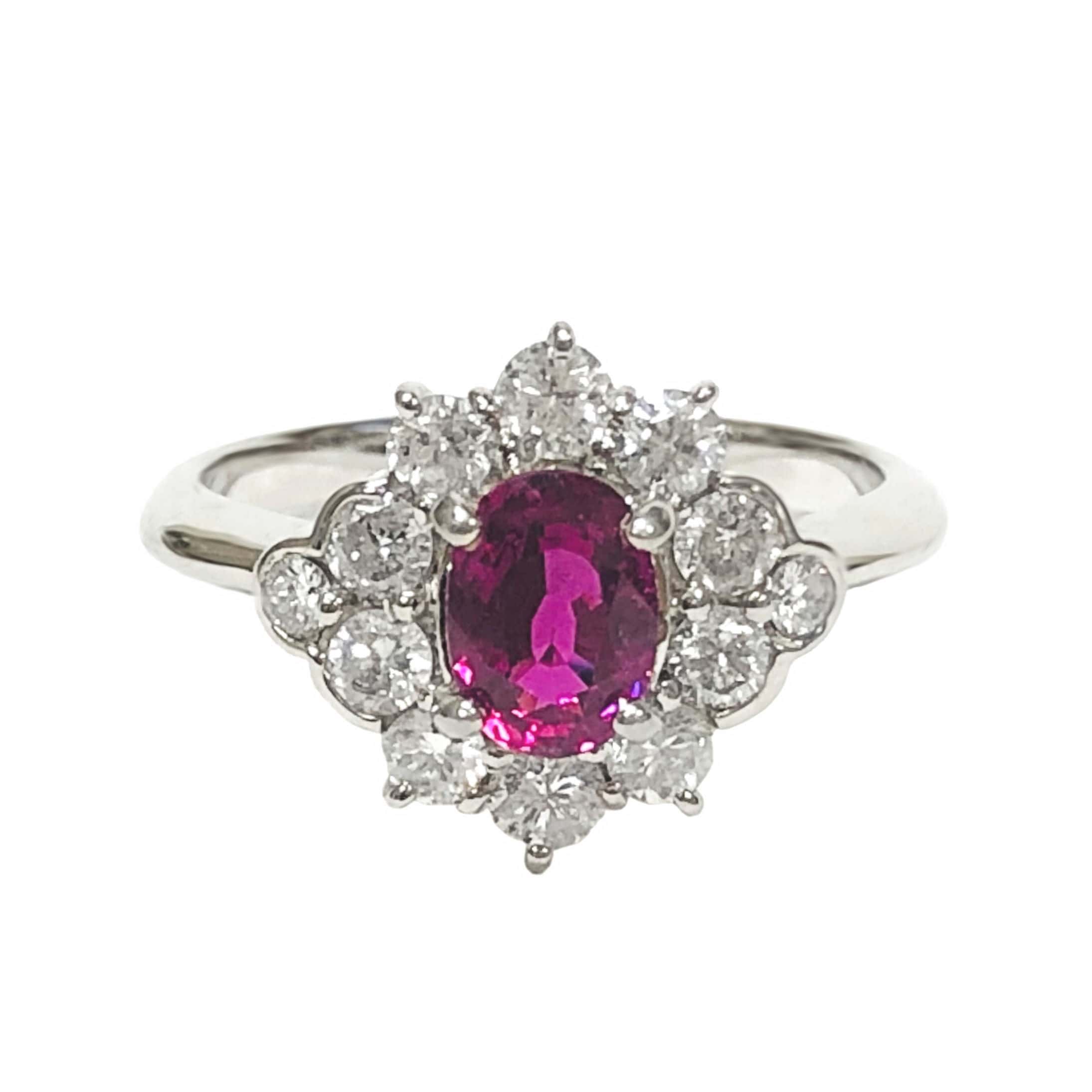 PLATINUM VINTAGE RUBELLITE TOURMALINE DIAMOND RING