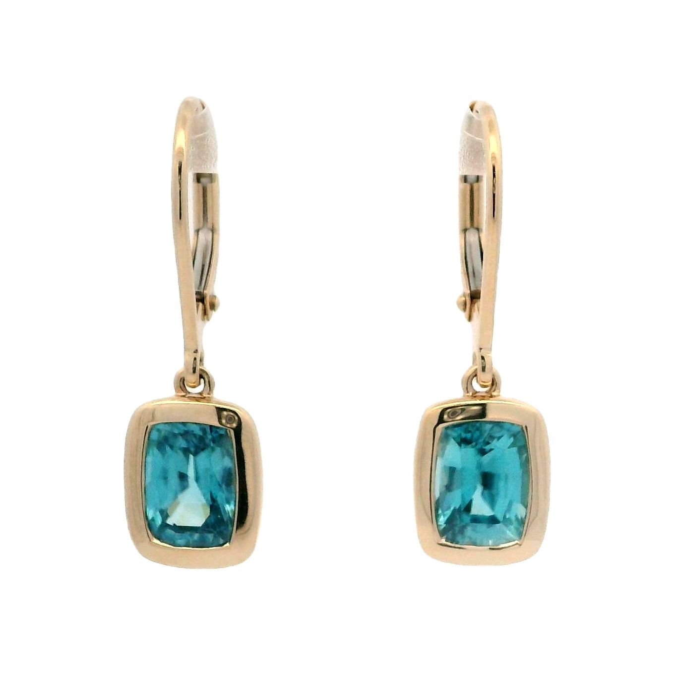 YELLOW GOLD BLUE ZIRCON DROP EARRINGS