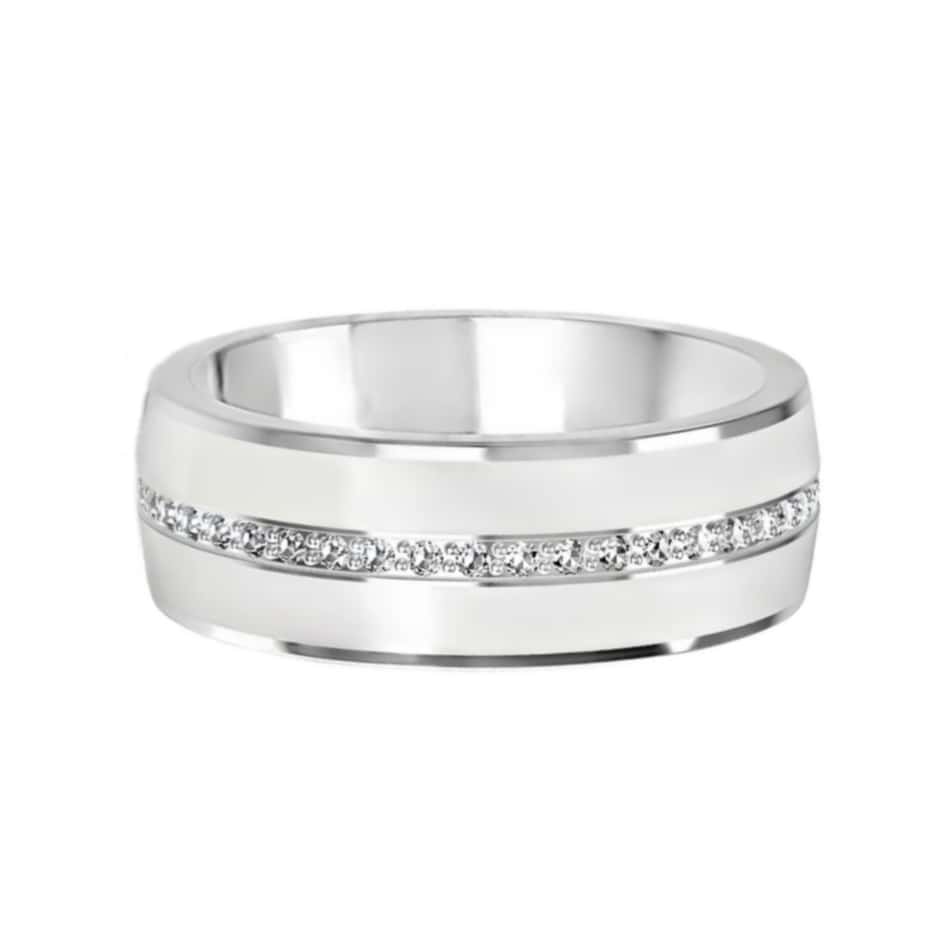 STERLING SILVER 7 MM ENAMEL & LAB-GROWN DIAMOND WEDDING RING