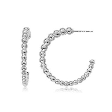 STERLING SILVER GRADUATED BEAD DESIGN HOOP EARRINGS