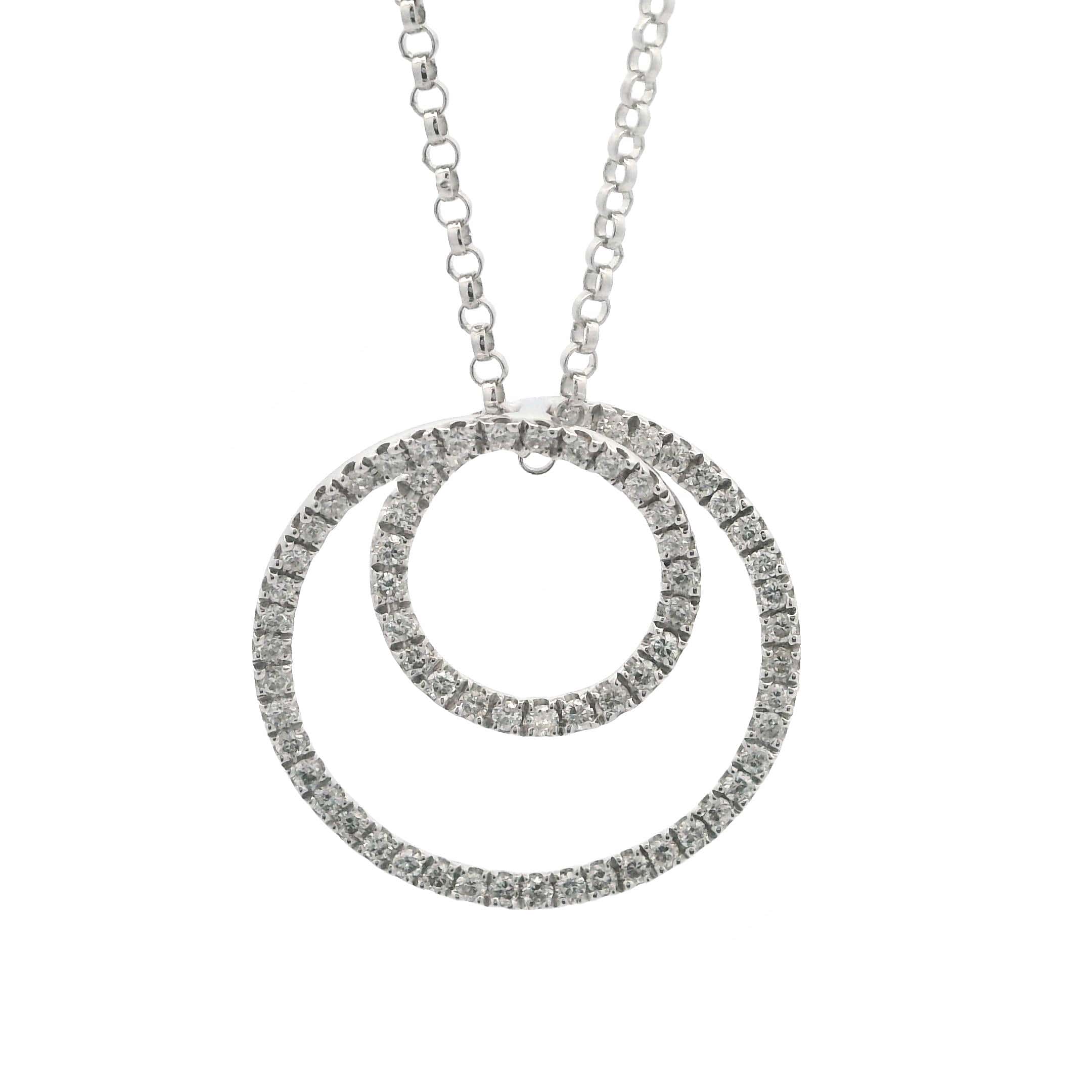 WHITE GOLD DIAMOND DOUBLE CIRCLE PENDANT