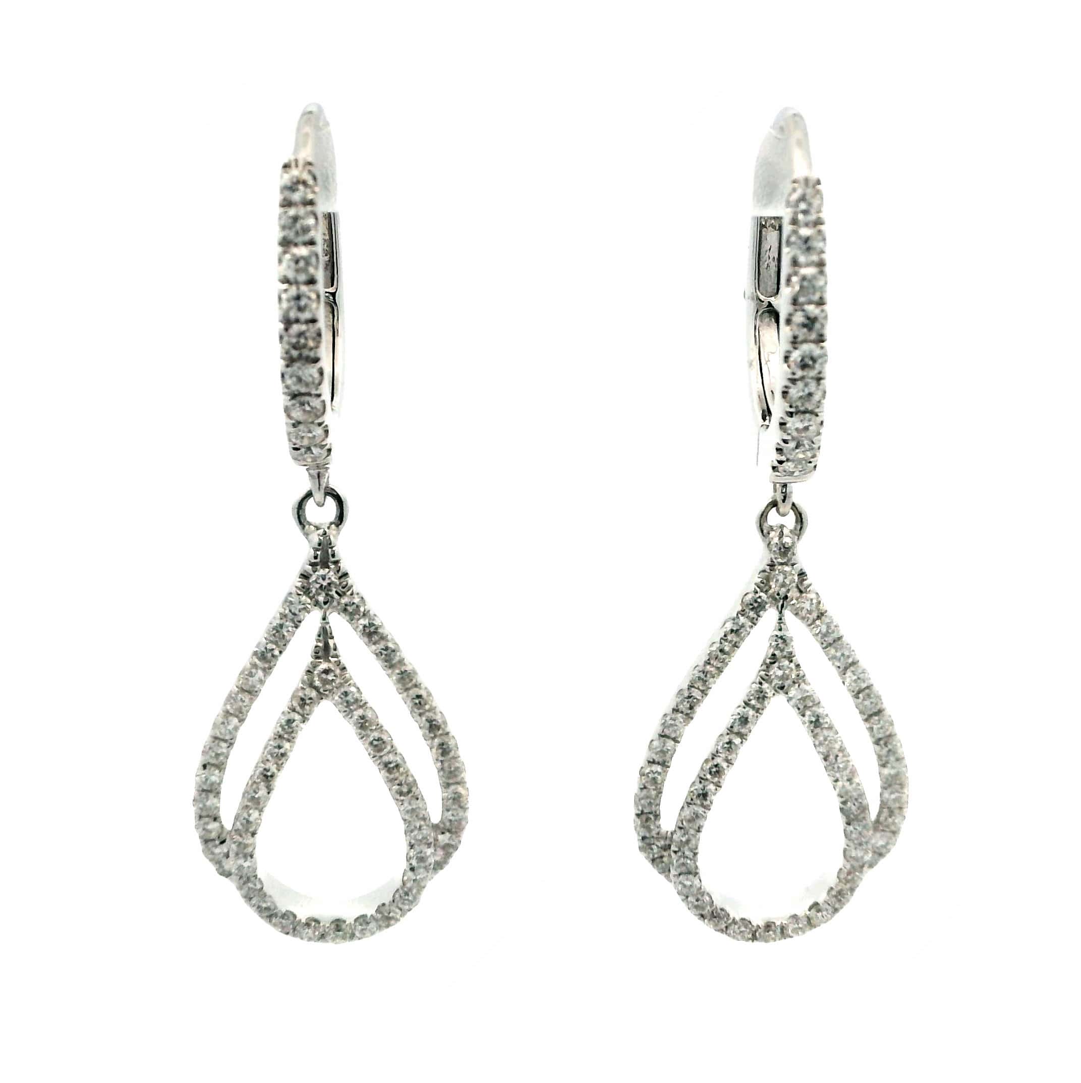 WHITE GOLD DIAMOND DOUBLE TEARDROP DROP EARRINGS