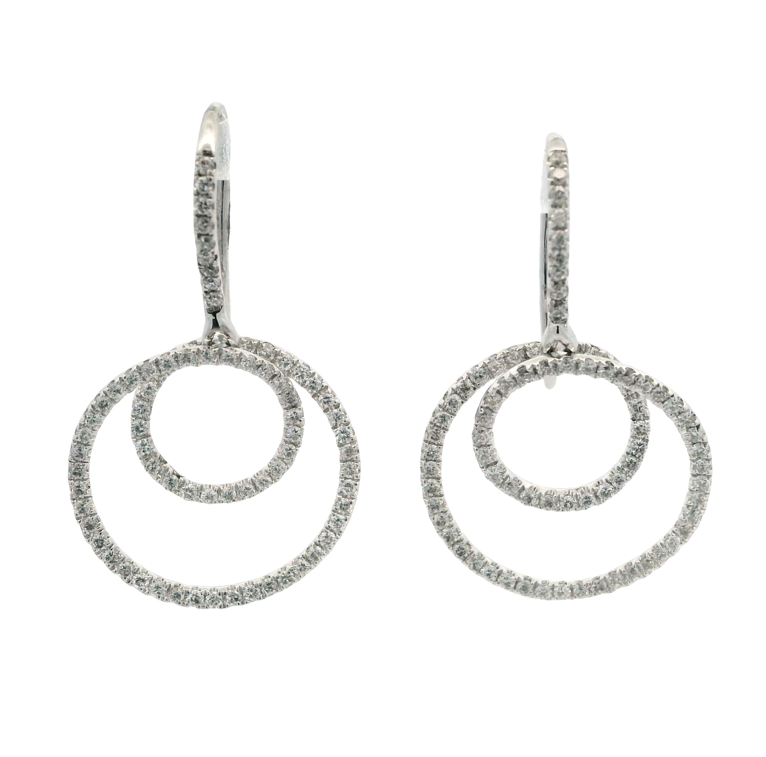 WHITE GOLD DIAMOND DOUBLE CIRCLE DROP EARRINGS