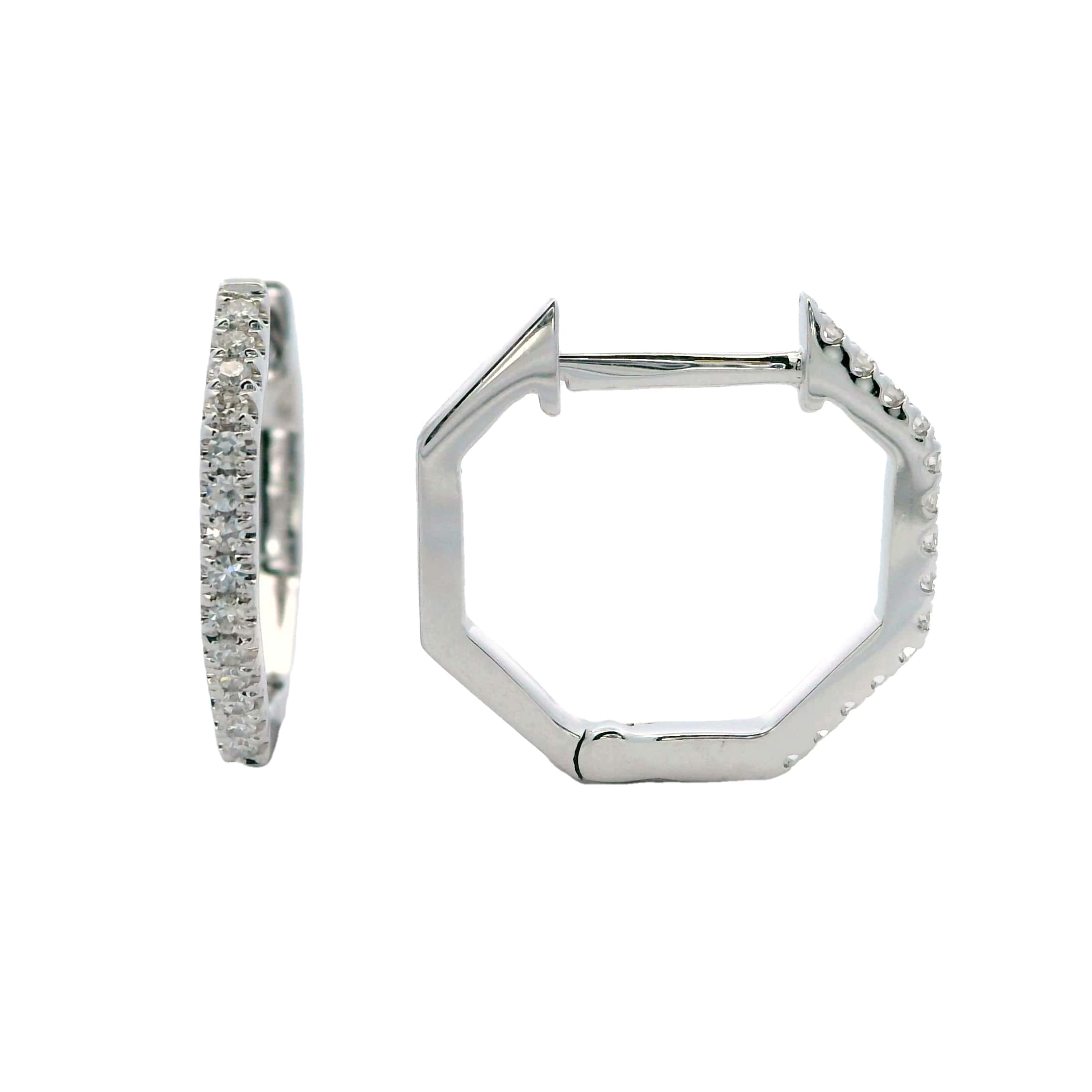 WHITE GOLD DIAMOND OCTAGONAL HUGGIE EARRINGS