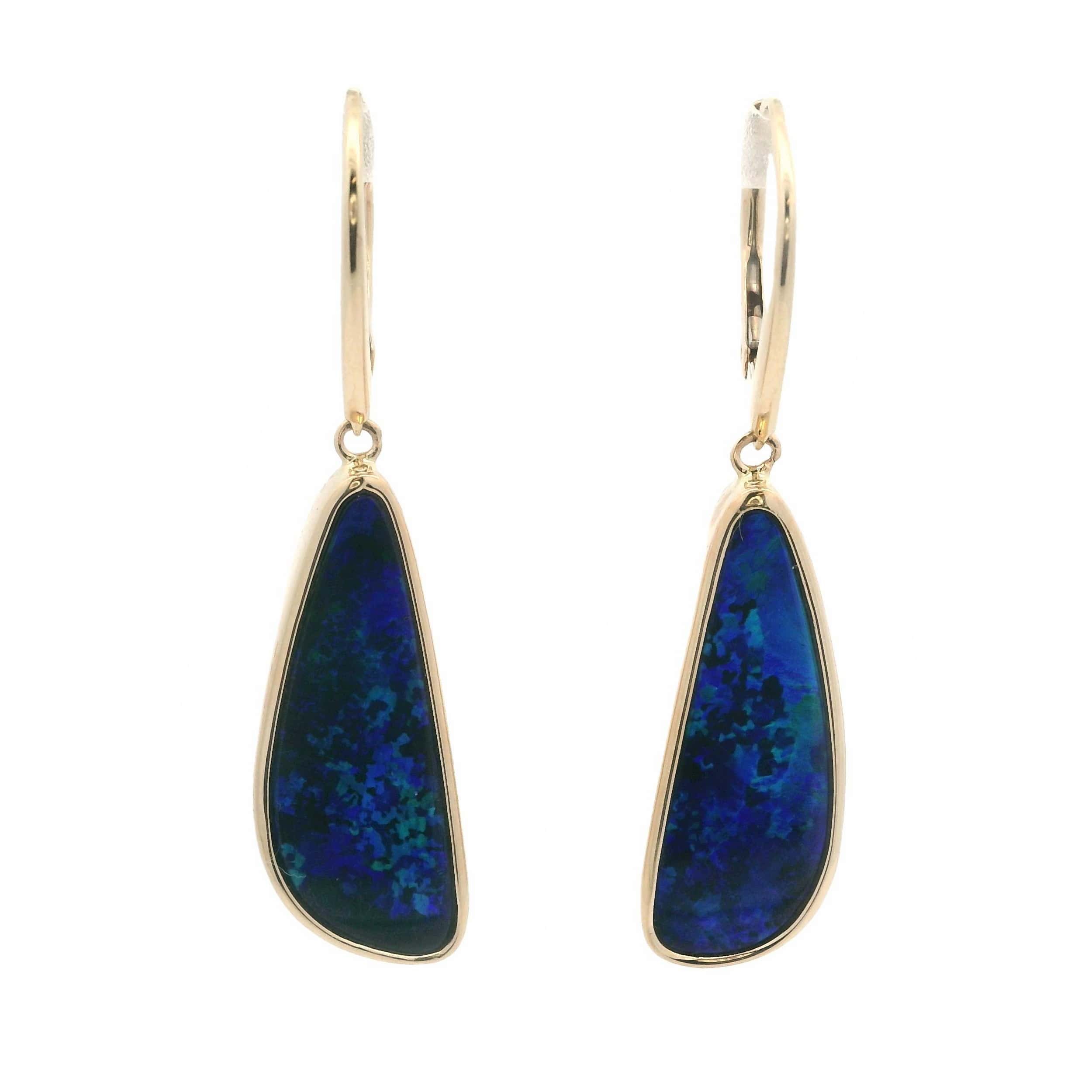 YELLOW GOLD OPAL DOUBLET EARRINGS