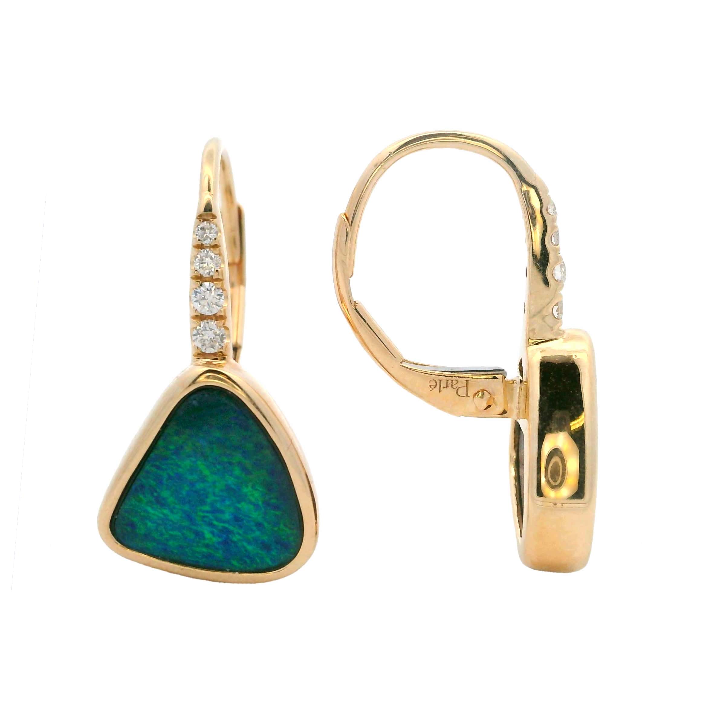 YELLOW GOLD OPAL DOUBLET DIAMOND EARRINGS