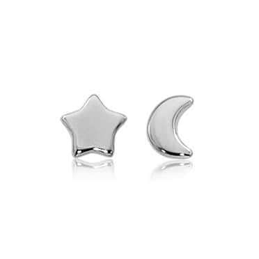STERLING SILVER CRESCENT MOON & STAR STUD EARRINGS