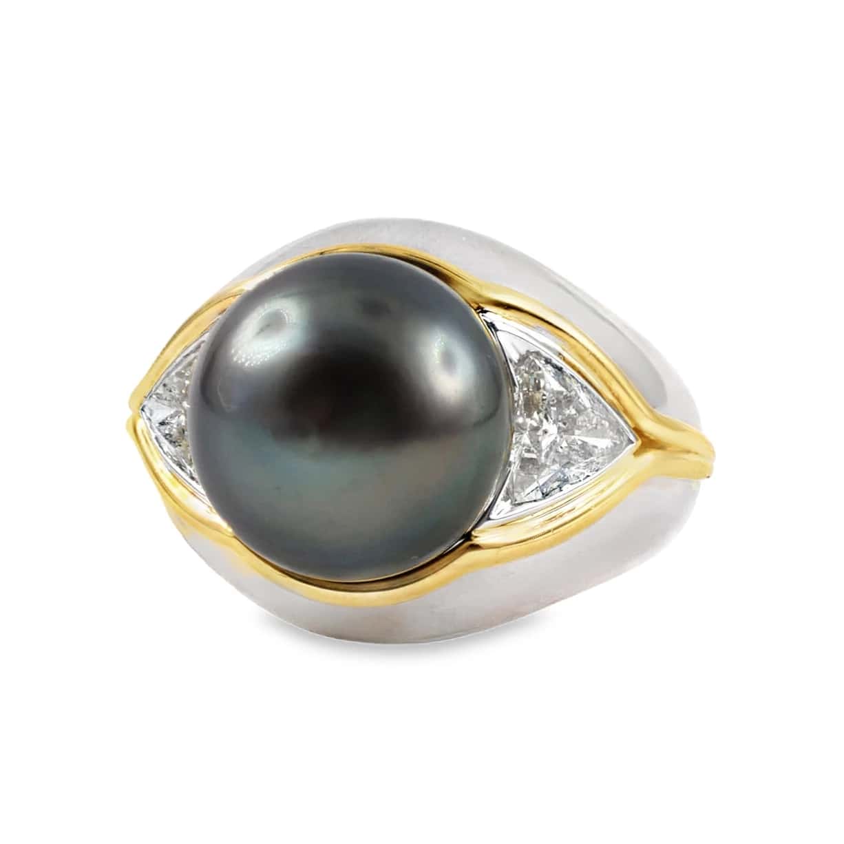 18K WHITE & YELLOW GOLD VINTAGE SOUTH SEA PEARL & DIAMOND RING