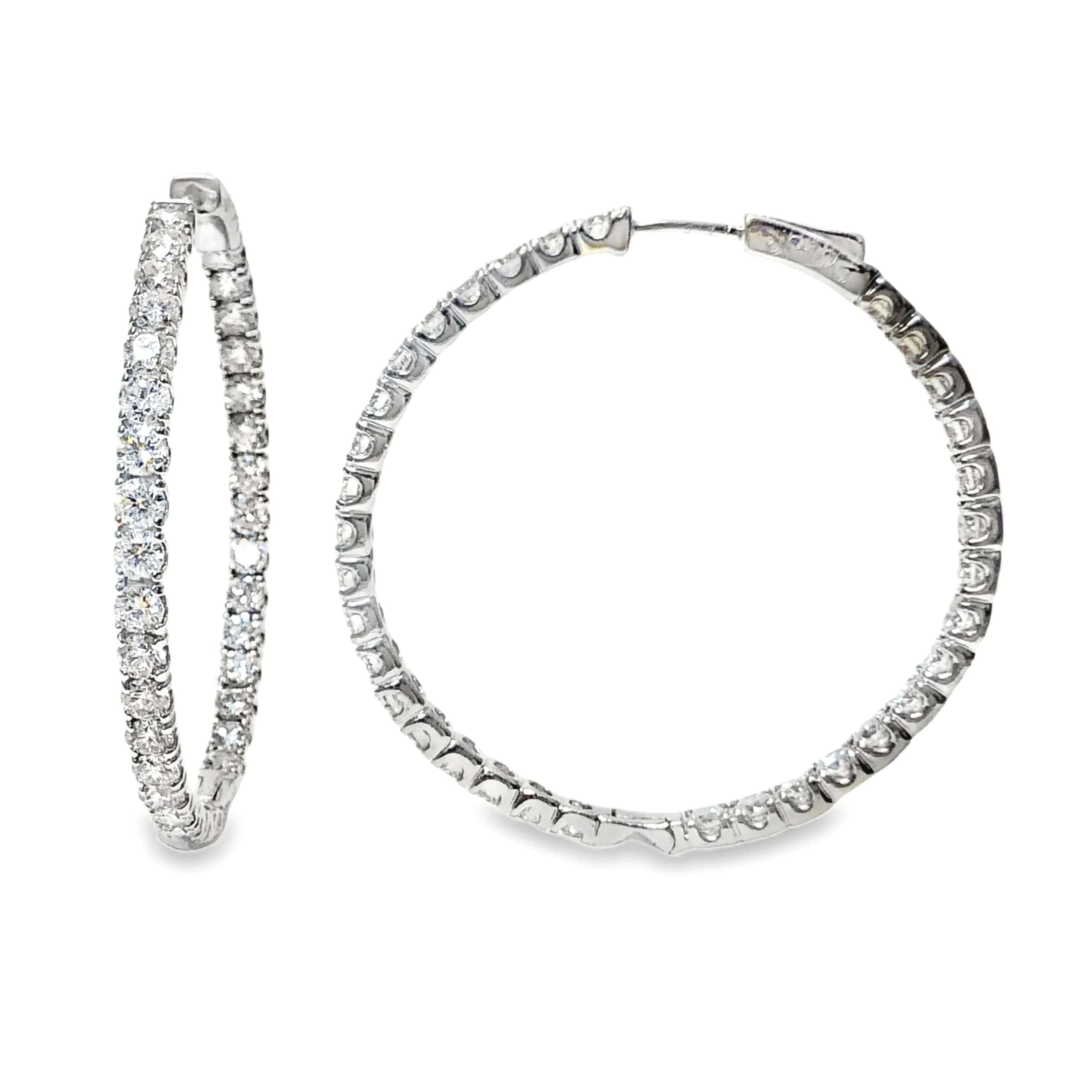 14K WHITE GOLD DIAMOND HOOP EARRINGS