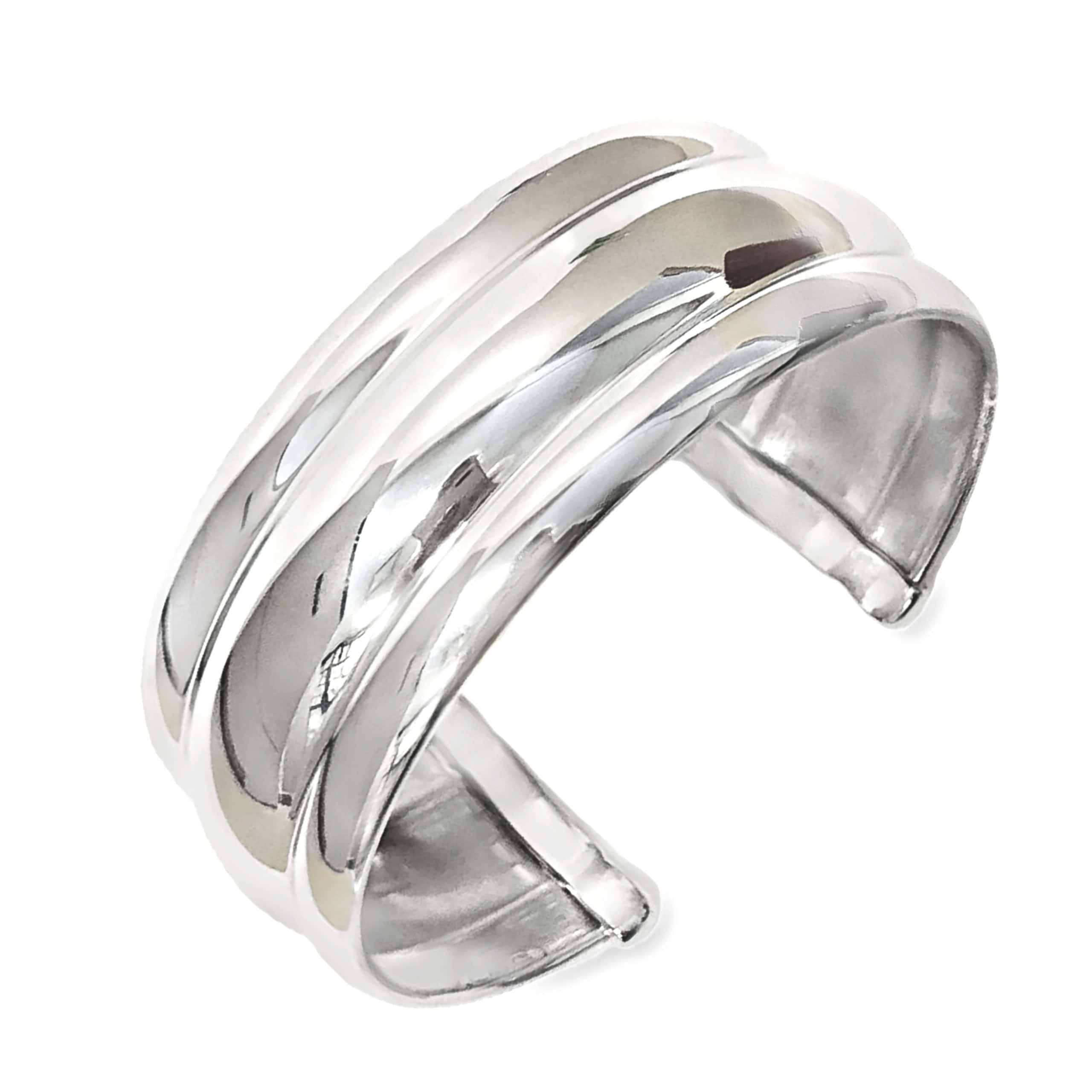 STERLING SILVER RIDGED CUFF BRACELET