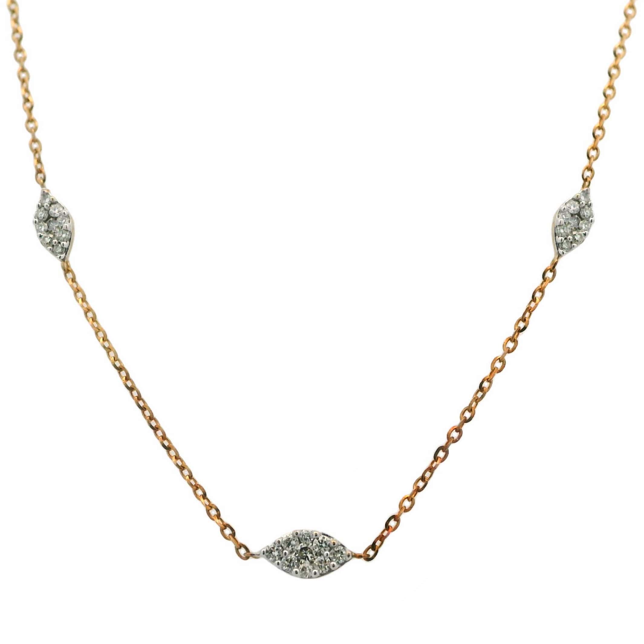 YELLOW GOLD DIAMOND CLUSTER STATION NECKLACE