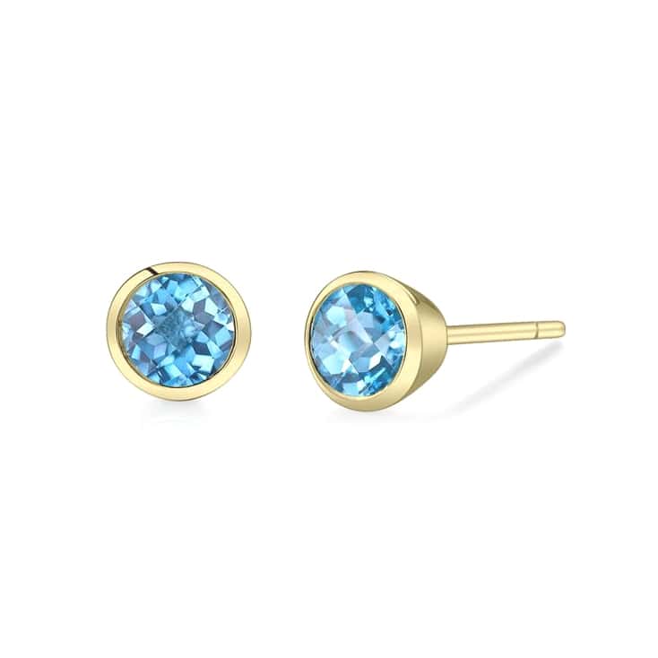 YELLOW GOLD BLUE TOPAZ STUD EARRINGS