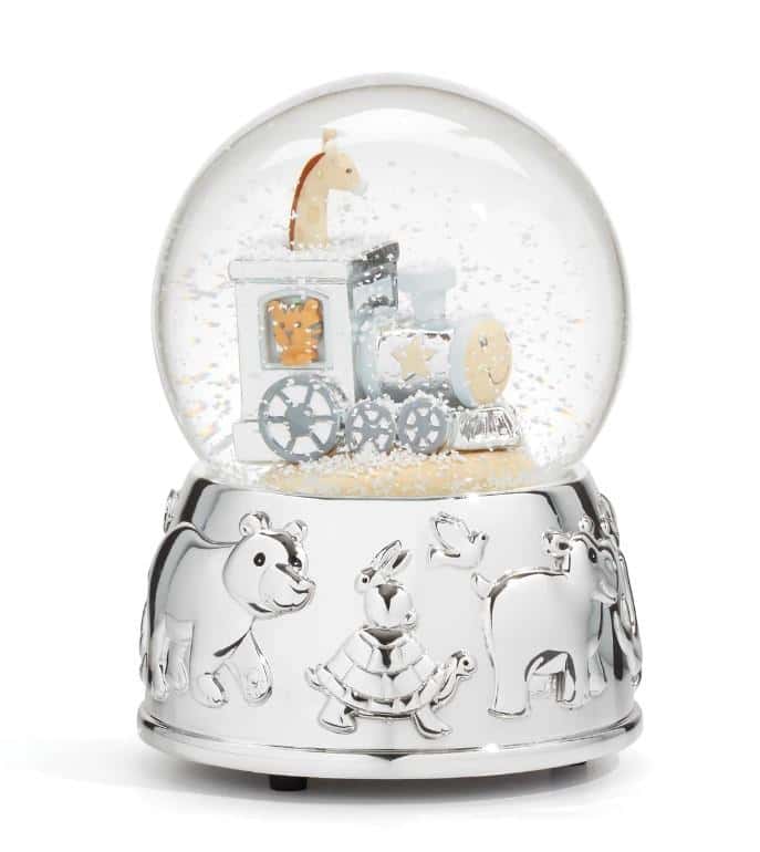 SILVERPLATE ANIMAL TRAIN MUSICAL SNOW GLOBE