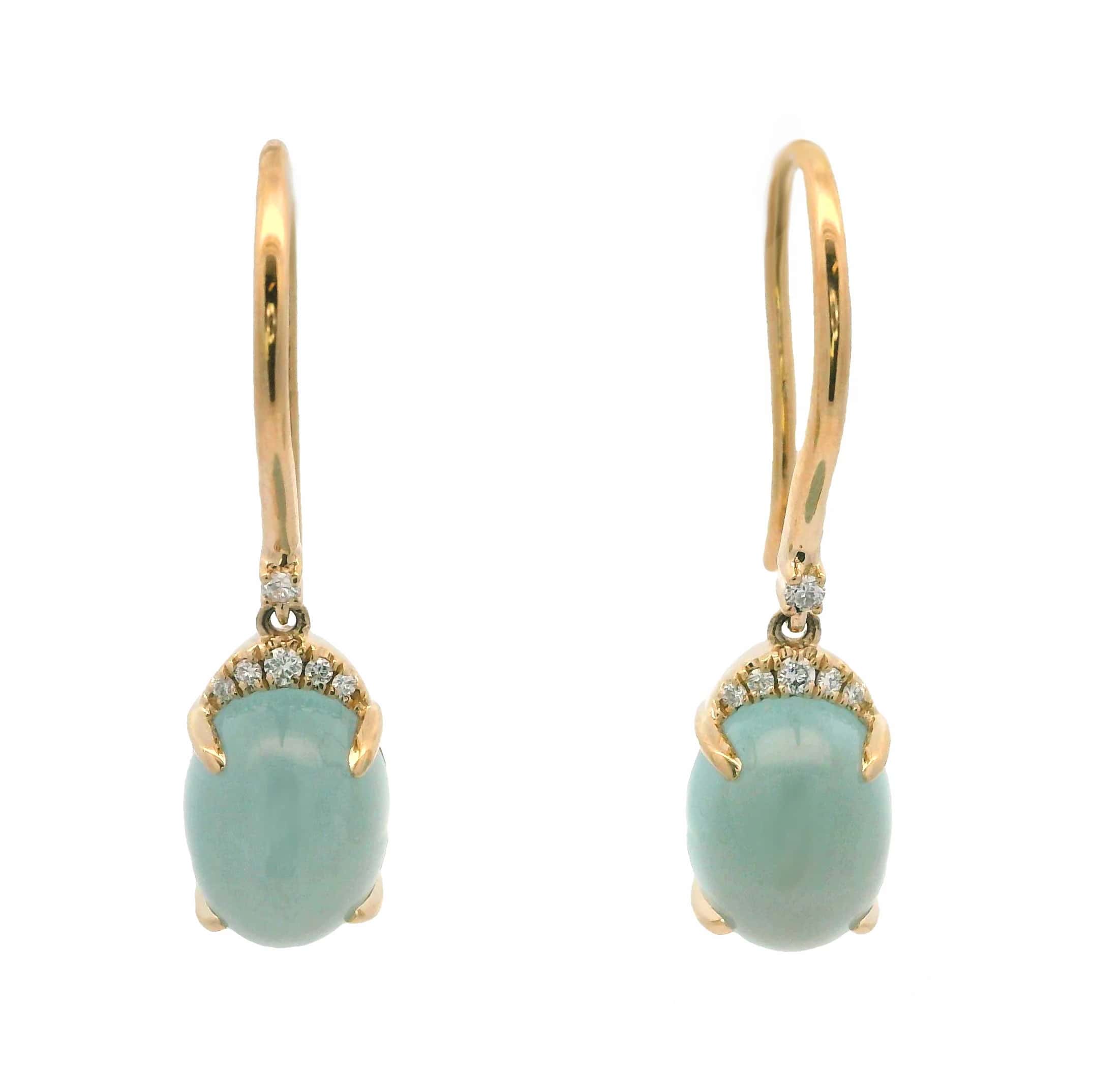 14K YELLOW GOLD CABOCHON AQUAMARINE DIAMOND DROP EARRINGS
