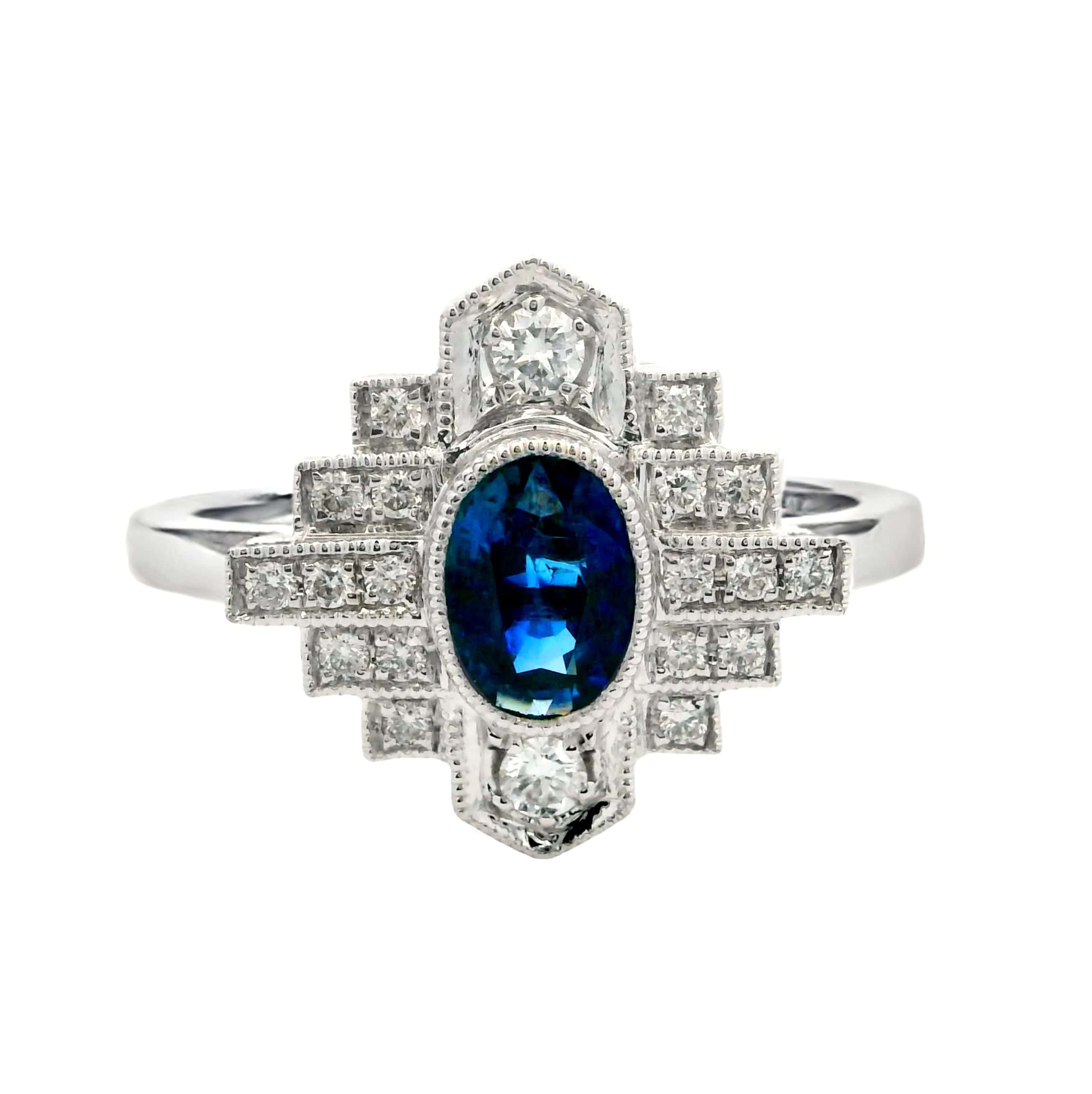 14K WHITE GOLD SAPPHIRE DIAMOND RING