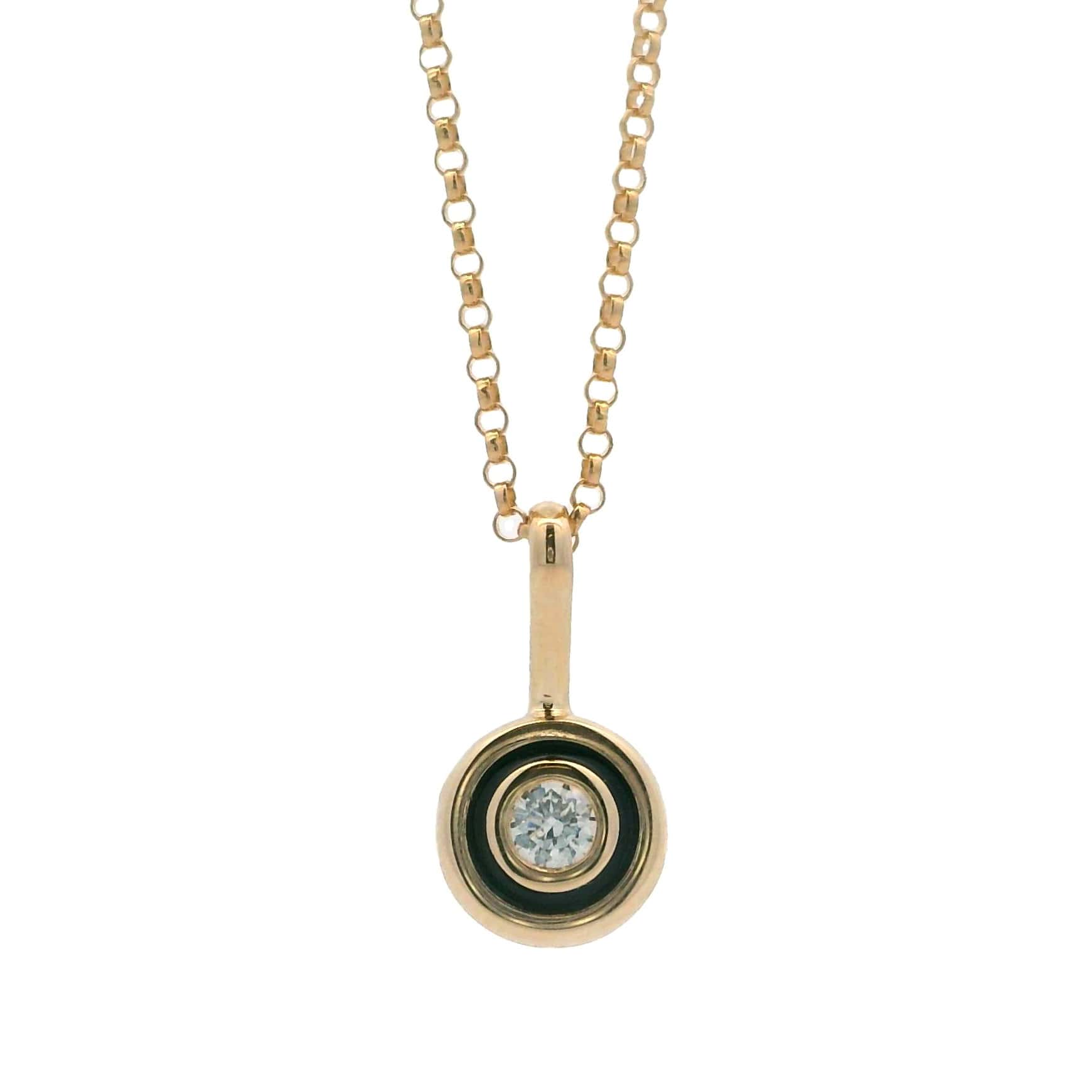 14K YELLOW GOLD DIAMOND & BLACK ENAMEL PENDANT