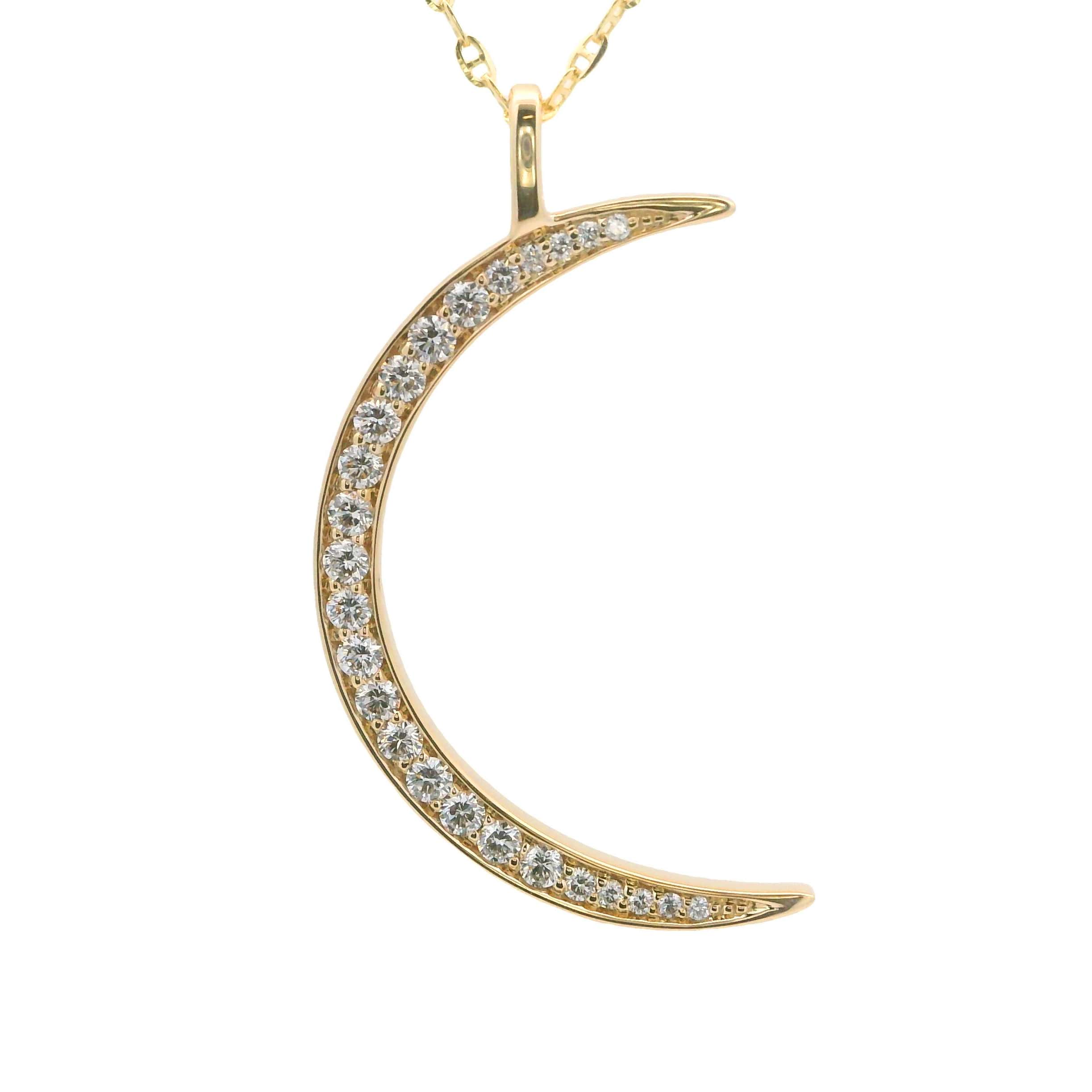 14K YELLOW GOLD DIAMOND CRESCENT MOON PENDANT