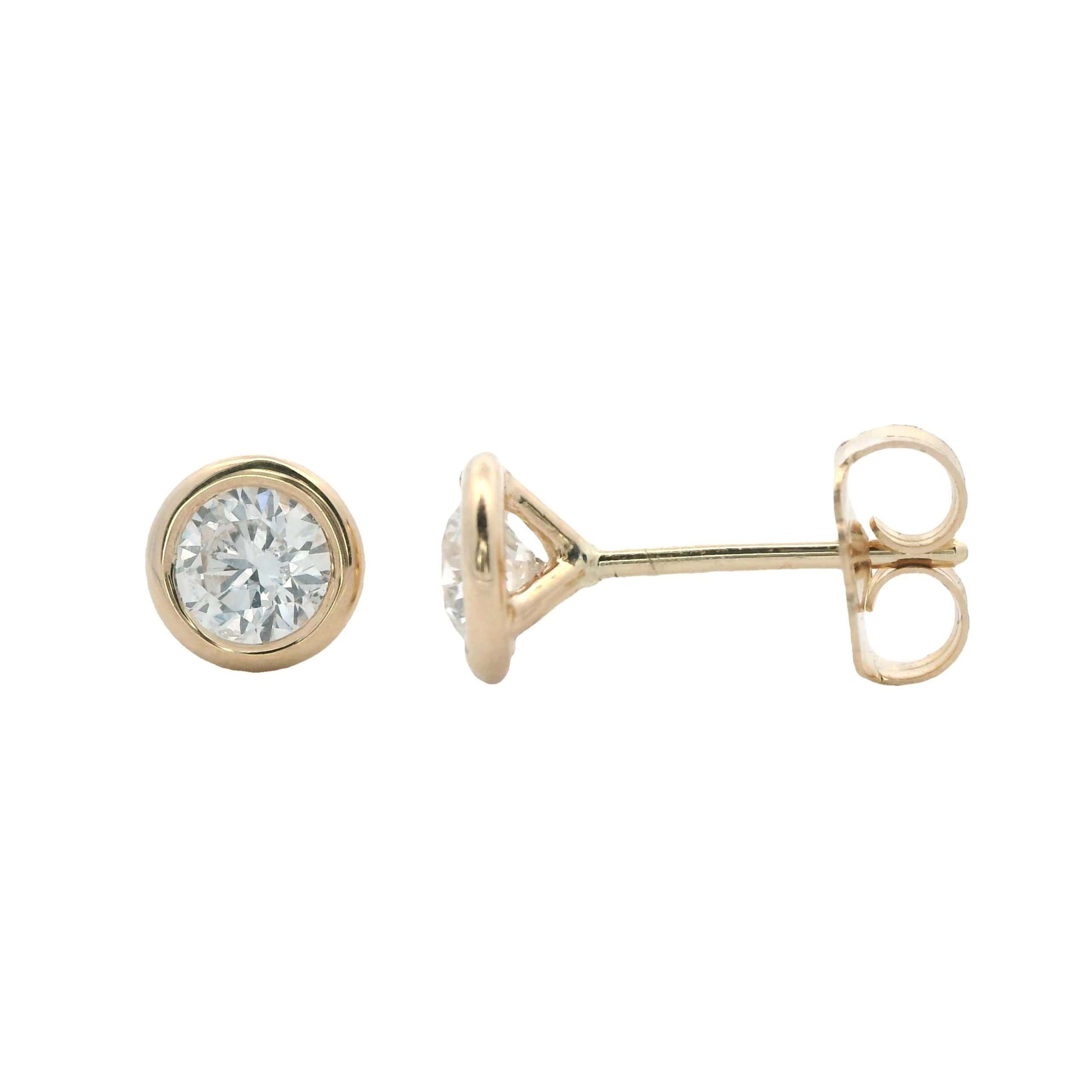 14K YELLOW GOLD BEZEL SET DIAMOND STUD EARRINGS