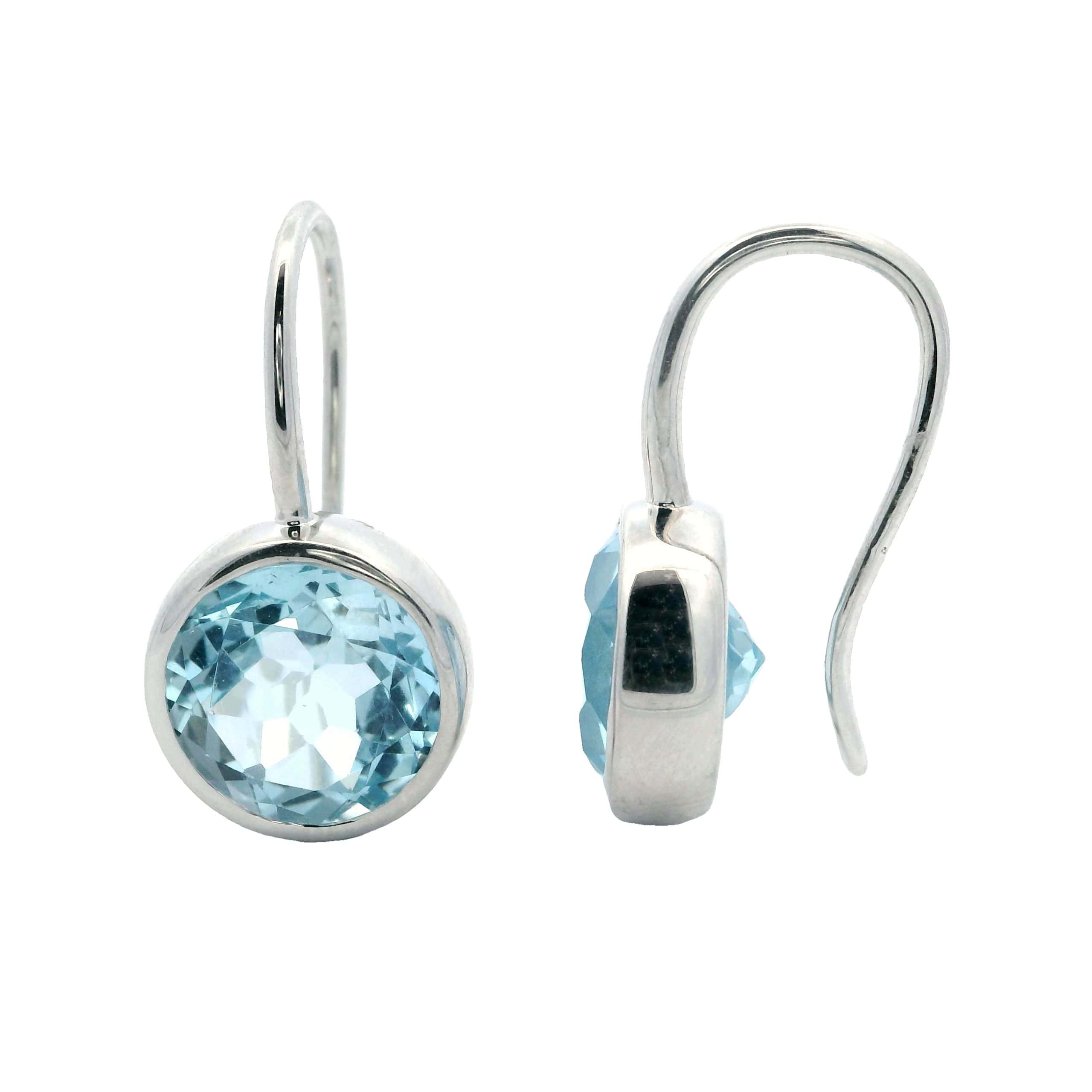 STERLING SILVER BEZEL SET BLUE TOPAZ DROP EARRINGS