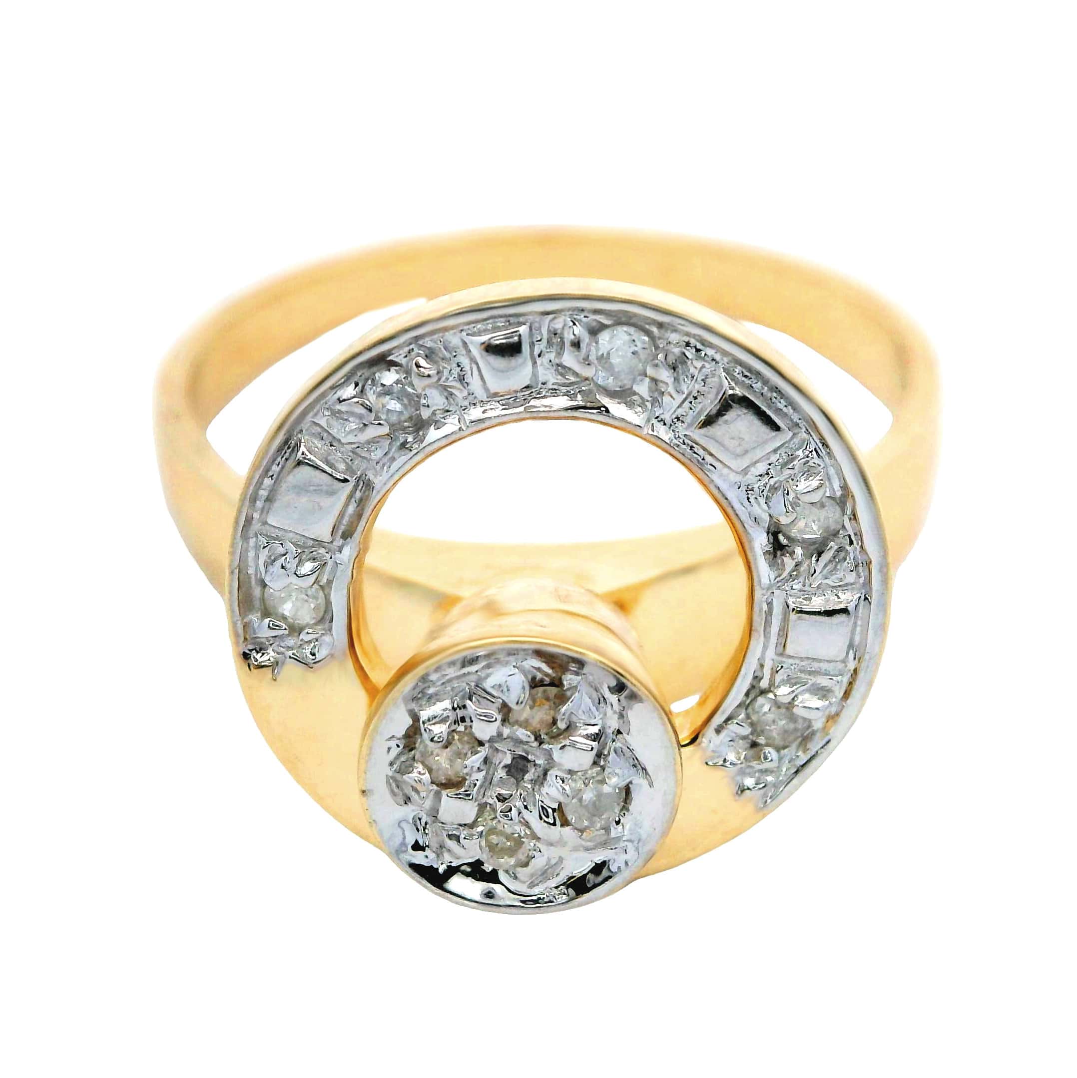 14K YELLOW & WHITE GOLD VINTAGE DIAMOND SPINNING RING