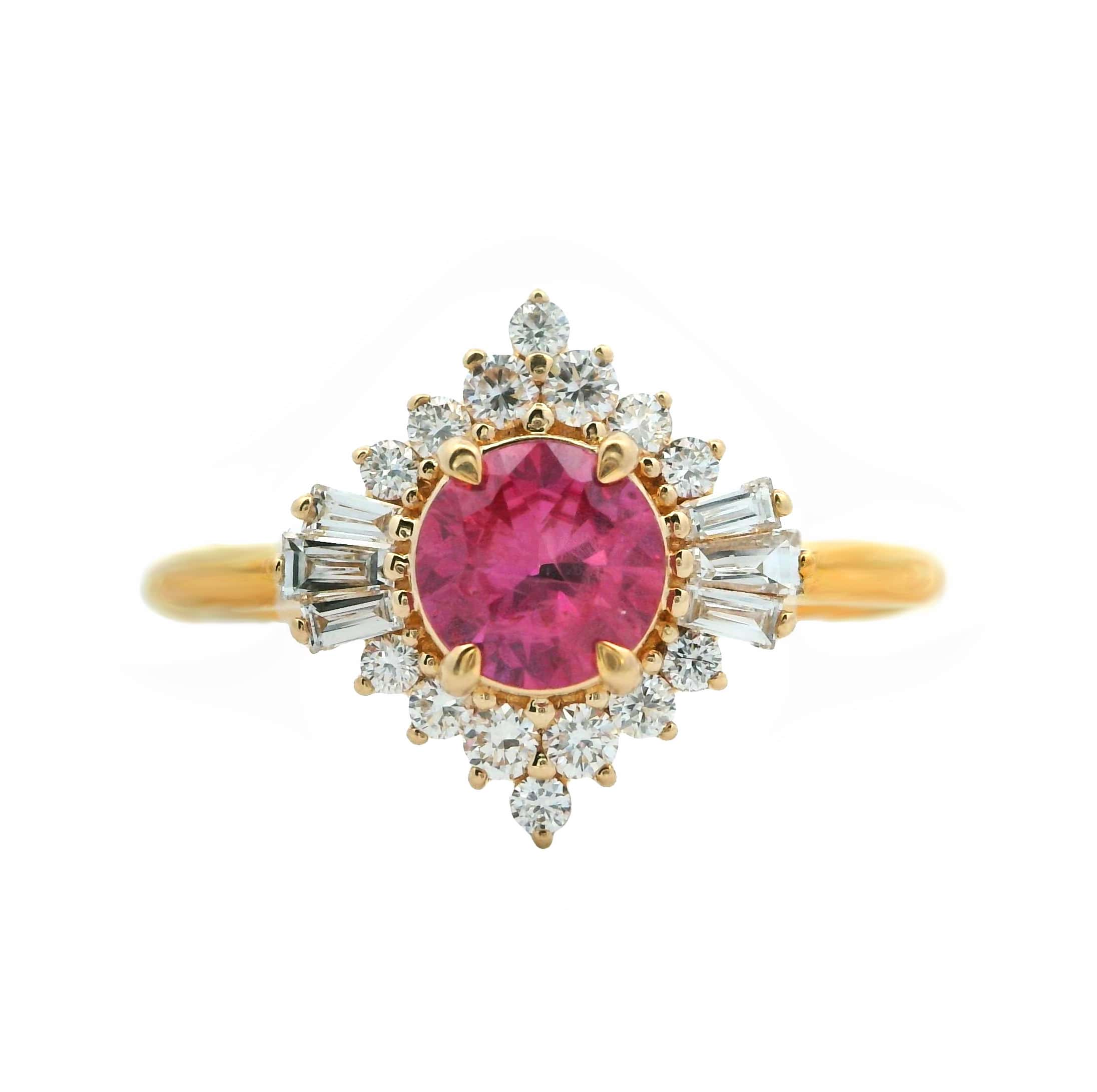 14K YELLOW GOLD PINK SAPPHIRE DIAMOND RING