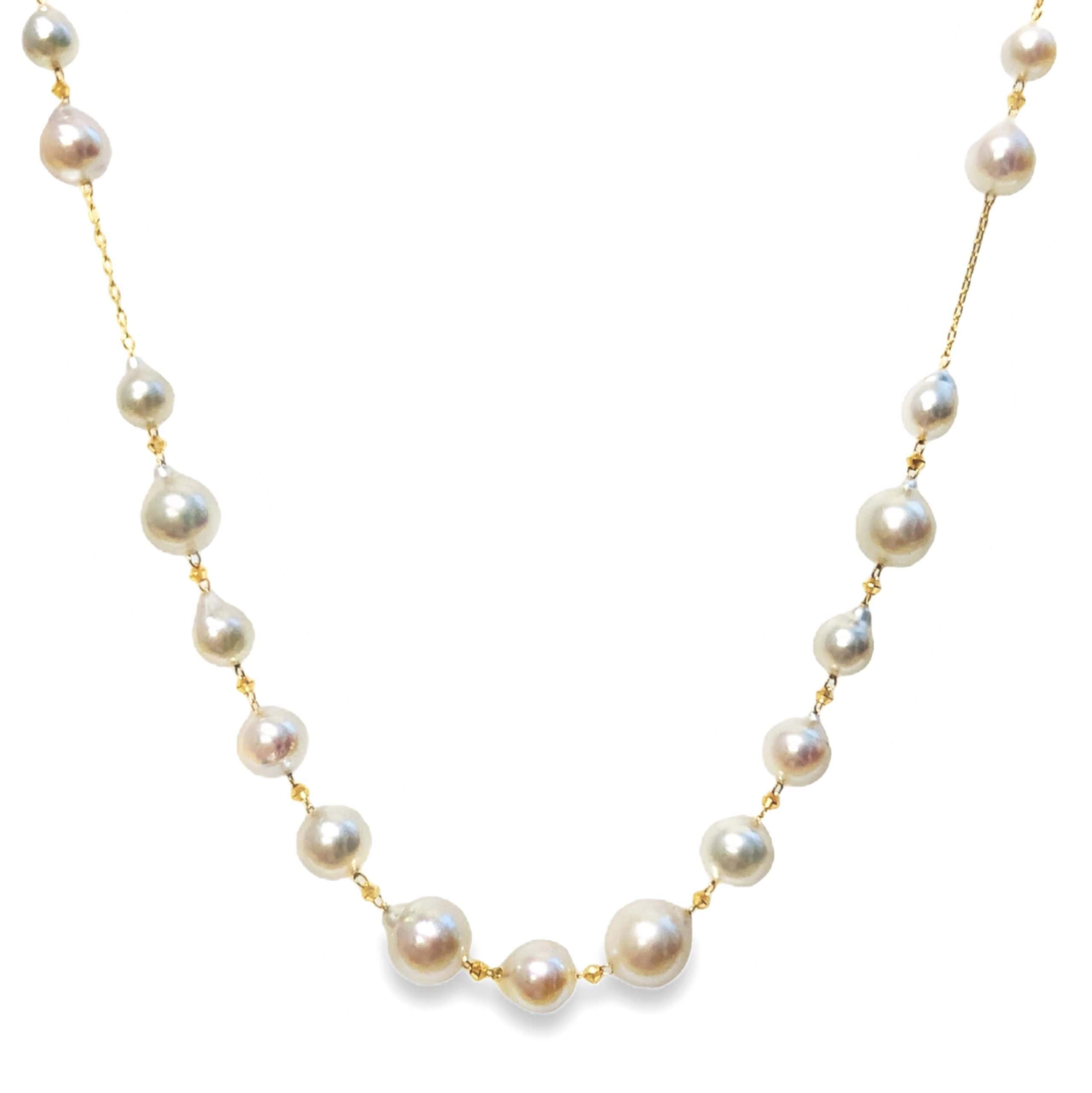 18K YELLOW GOLD BEAD & AKOYA PEARL NECKLACE