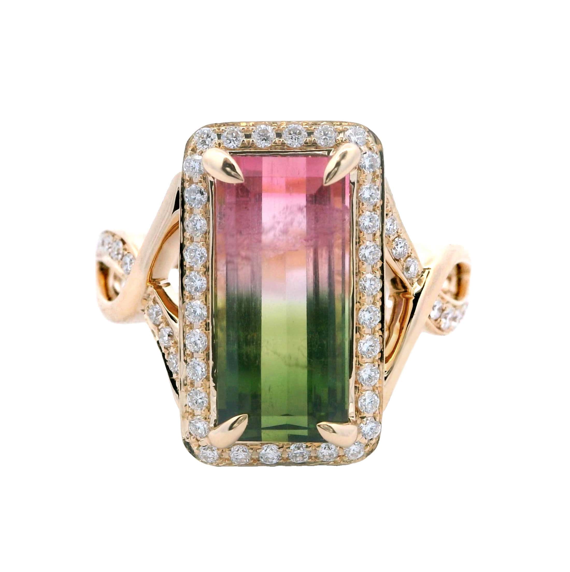 14K YELLOW GOLD BI-COLOR TOURMALINE DIAMOND RING
