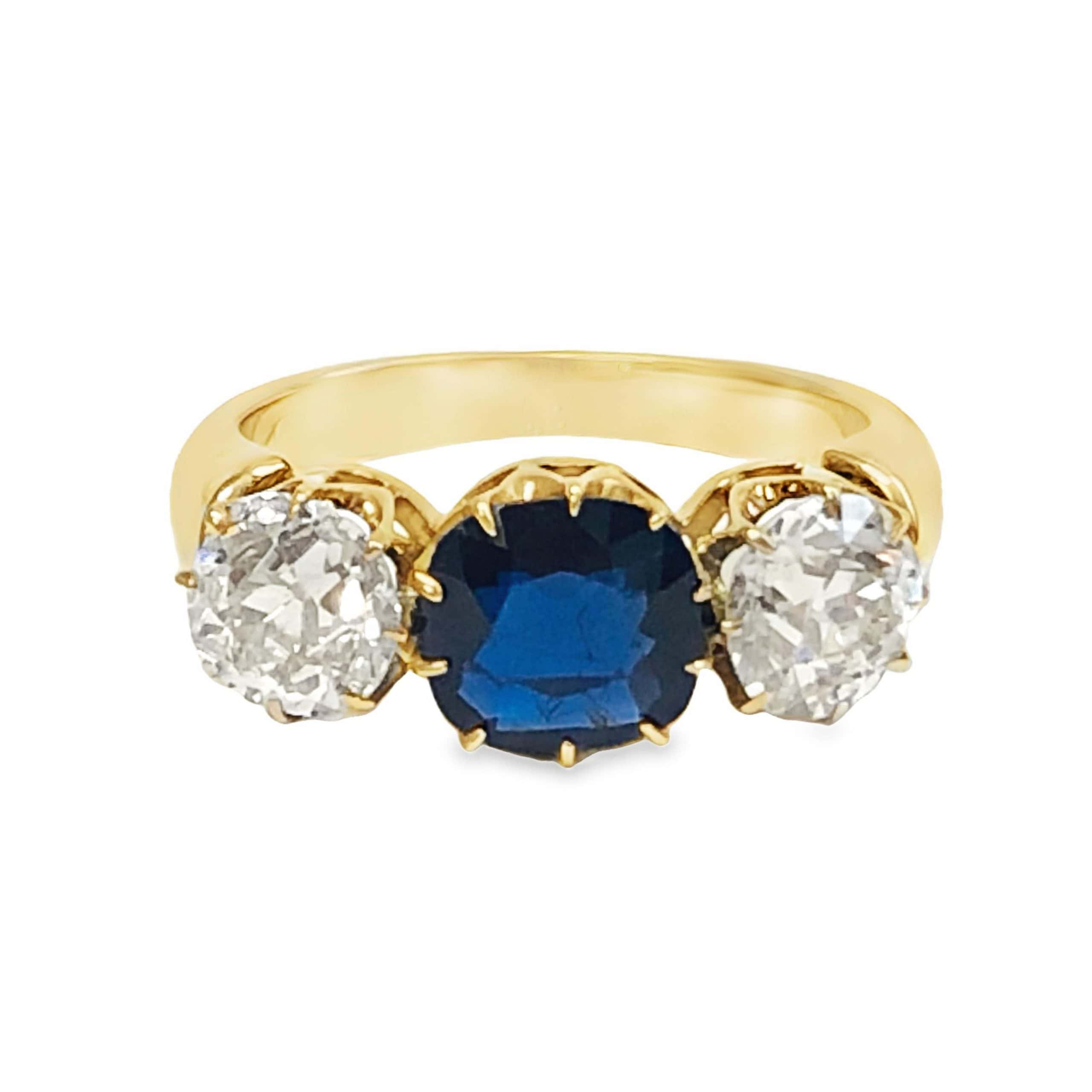 14K YELLOW GOLD VICTORIAN VINTAGE SAPPHIRE DIAMOND RING