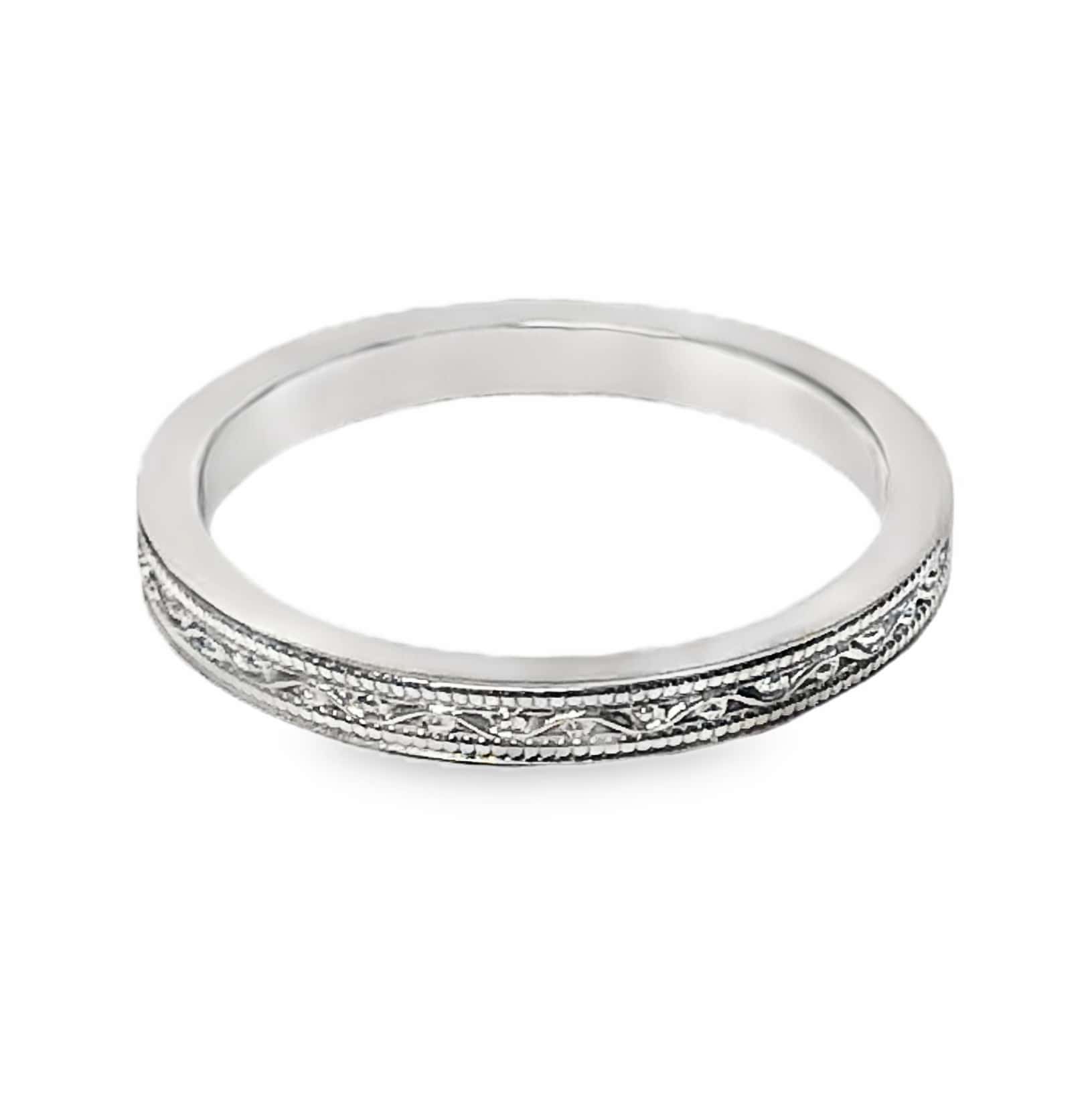 PLATINUM SCROLL & MILGRAIN DESIGN WEDDING RING