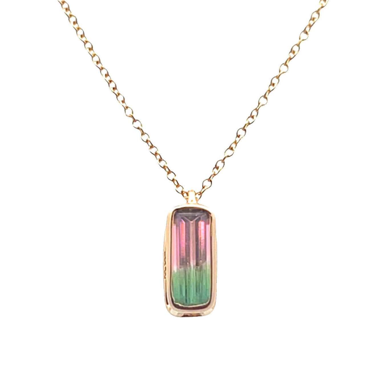 14K YELLOW GOLD BEZEL SET WATERMELON TOURMALINE PENDANT