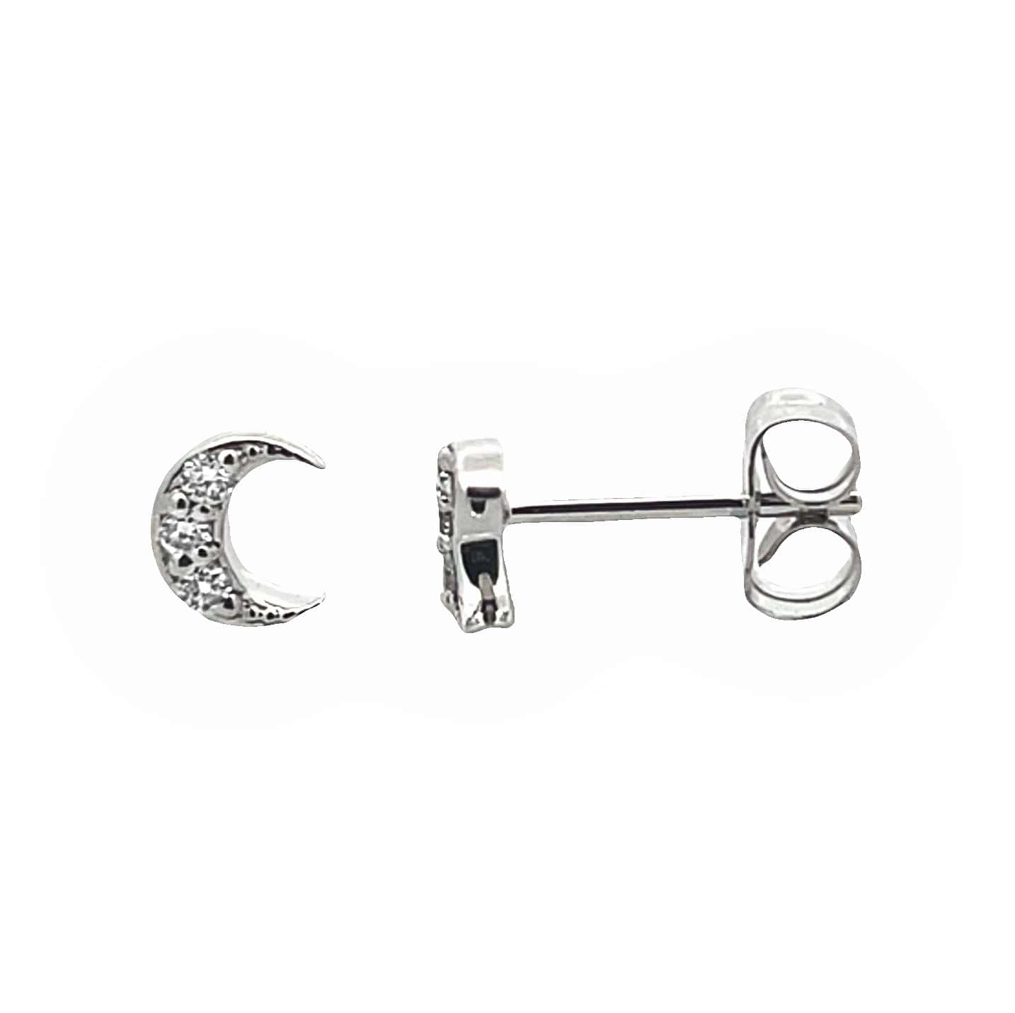 14K WHITE GOLD DIAMOND CRESCENT MOON STUD EARRINGS