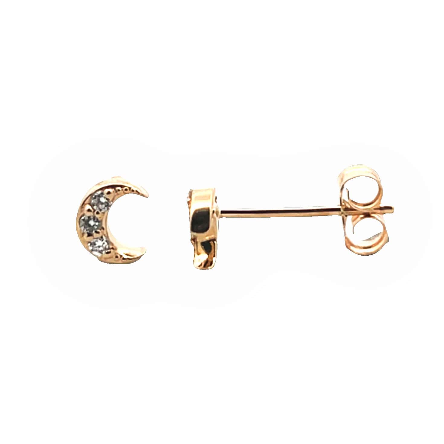 14K YELLOW GOLD CRESCENT MOON STUD DIAMOND EARRINGS