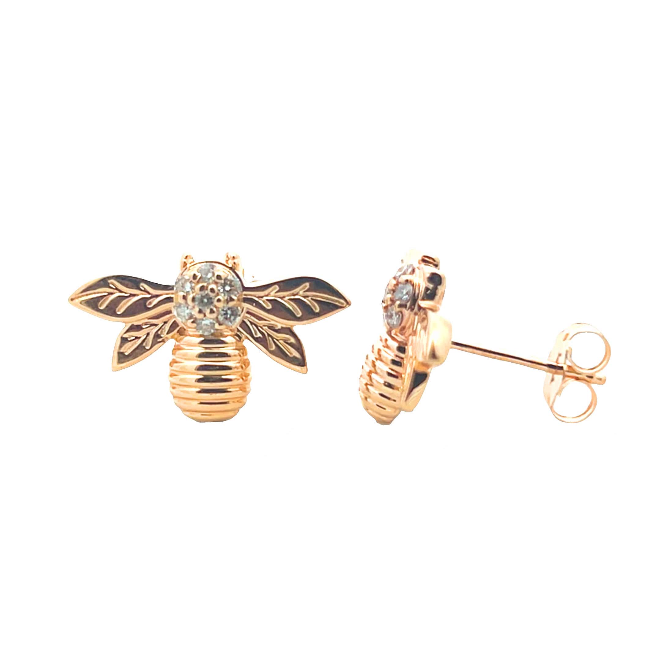 14K YELLOW GOLD DIAMOND HONEYBEE STUD EARRINGS