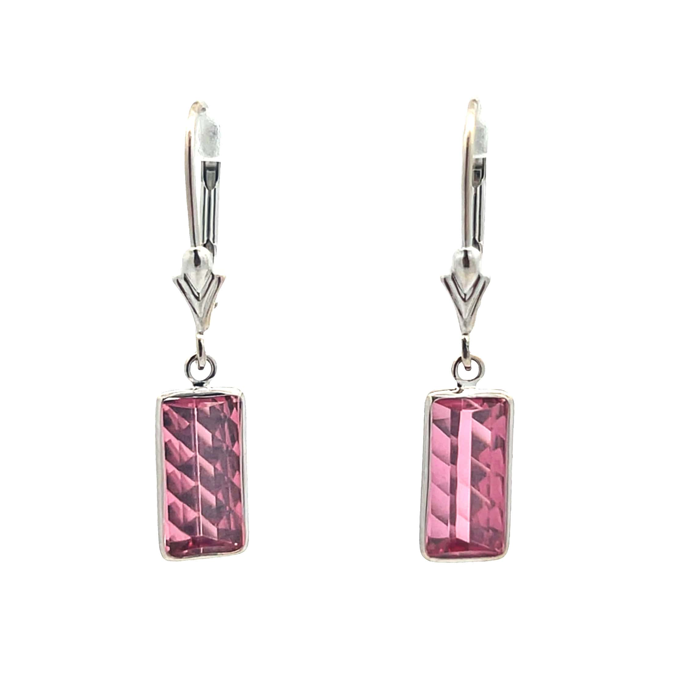 14K WHITE GOLD BEZEL SET PINK TOURMALINE DROP EARRINGS