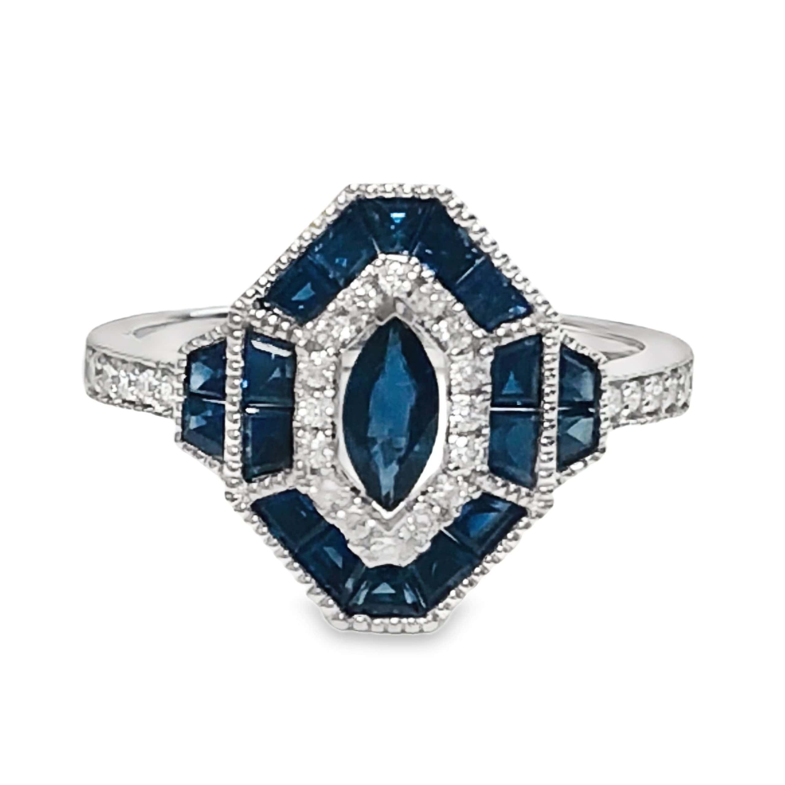 14K WHITE GOLD SAPPHIRE & DIAMOND RING