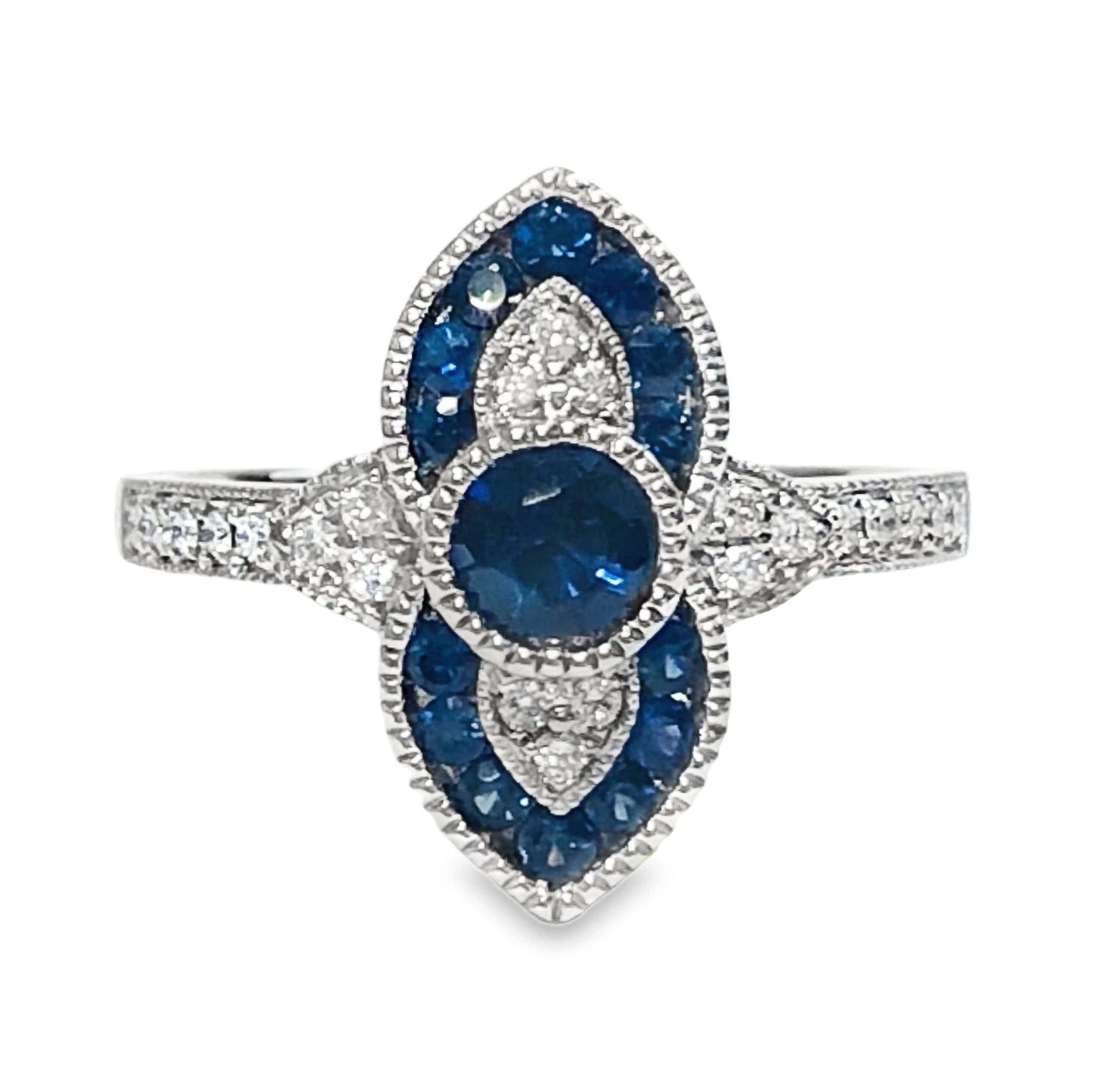 14K WHITE GOLD SAPPHIRE & DIAMOND RING