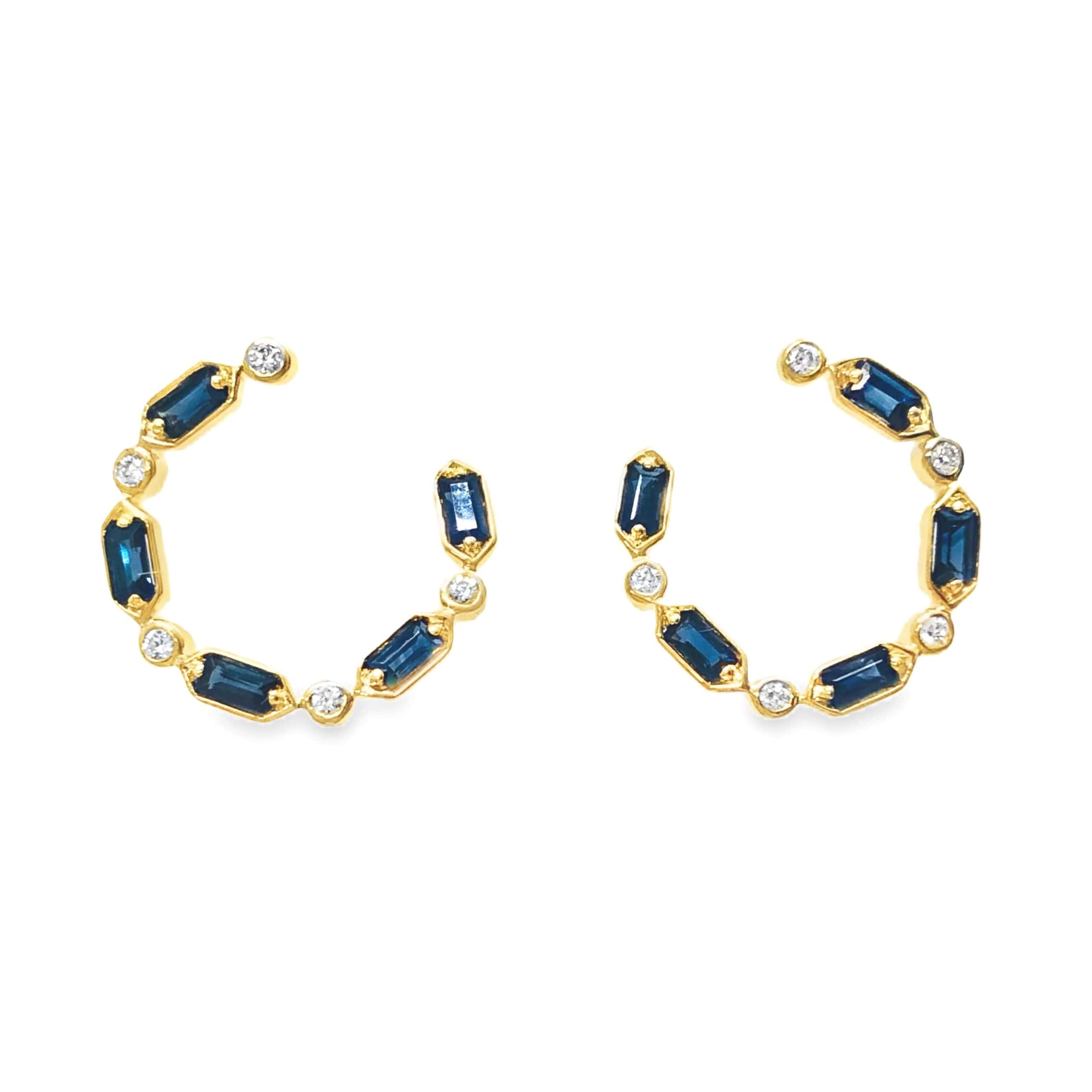 14K YELLOW GOLD SAPPHIRE & DIAMOND HOOP EARRINGS