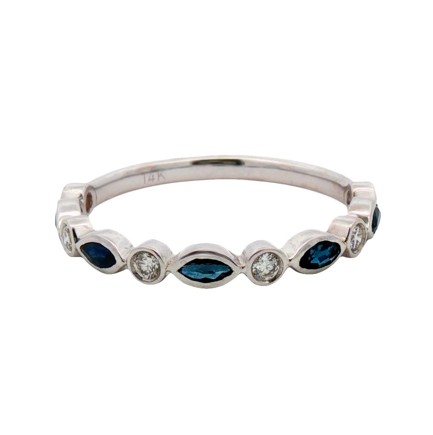 14K WHITE GOLD SAPPHIRE DIAMOND RING