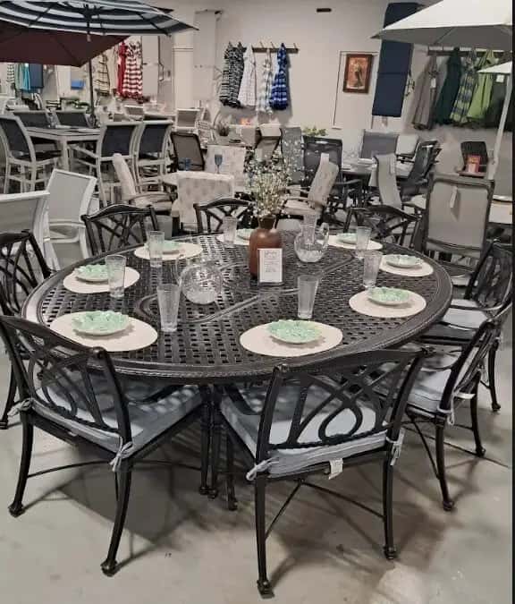 Grand Terrace 8 Person 72″x 102″ Oval Dining Table Set by Gensun