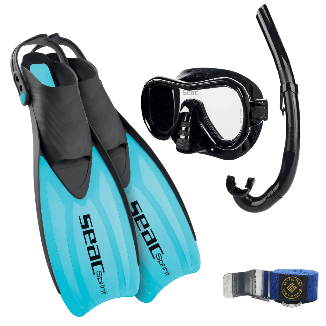 SEAC DIVE KIT + BRIGHT WEIGHTS BELT(Choose your fin size in Order Notes at Checkout)