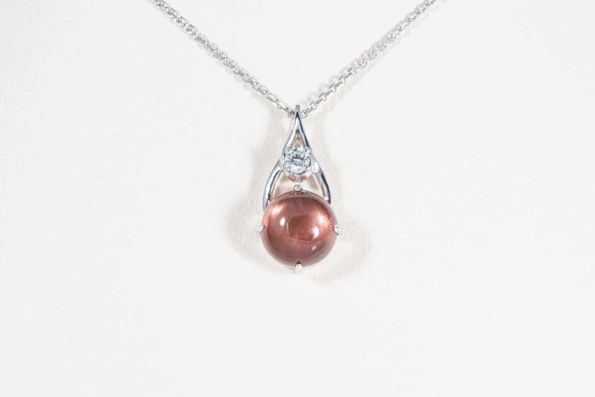 Cabochon Sunstone & Diamond Pendant