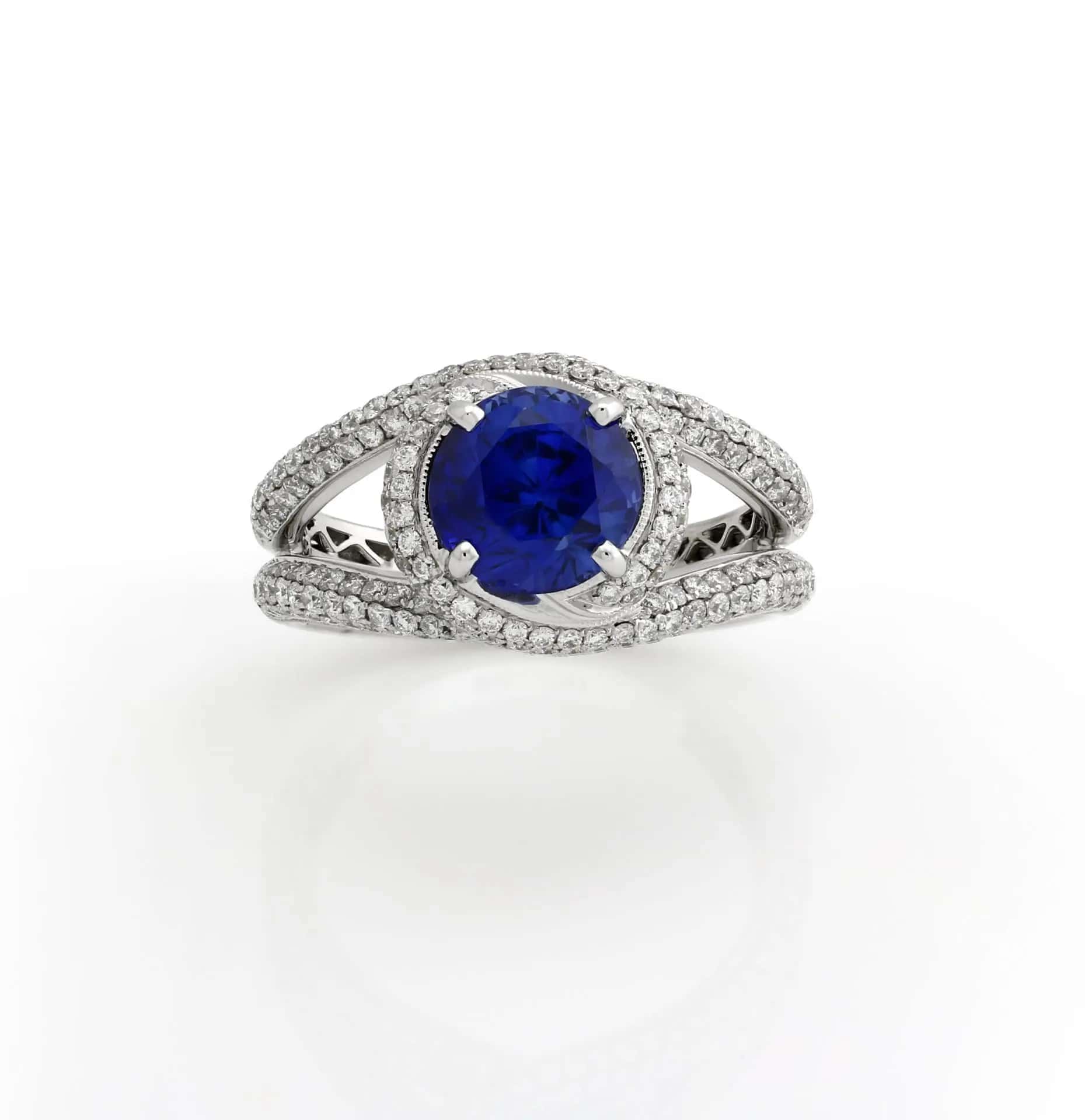 2.68ct Round Blue Sapphire in Swirly Pave Diamond Cocktail Ring