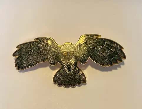 Enameled Raptor Pins, Gray Owl.