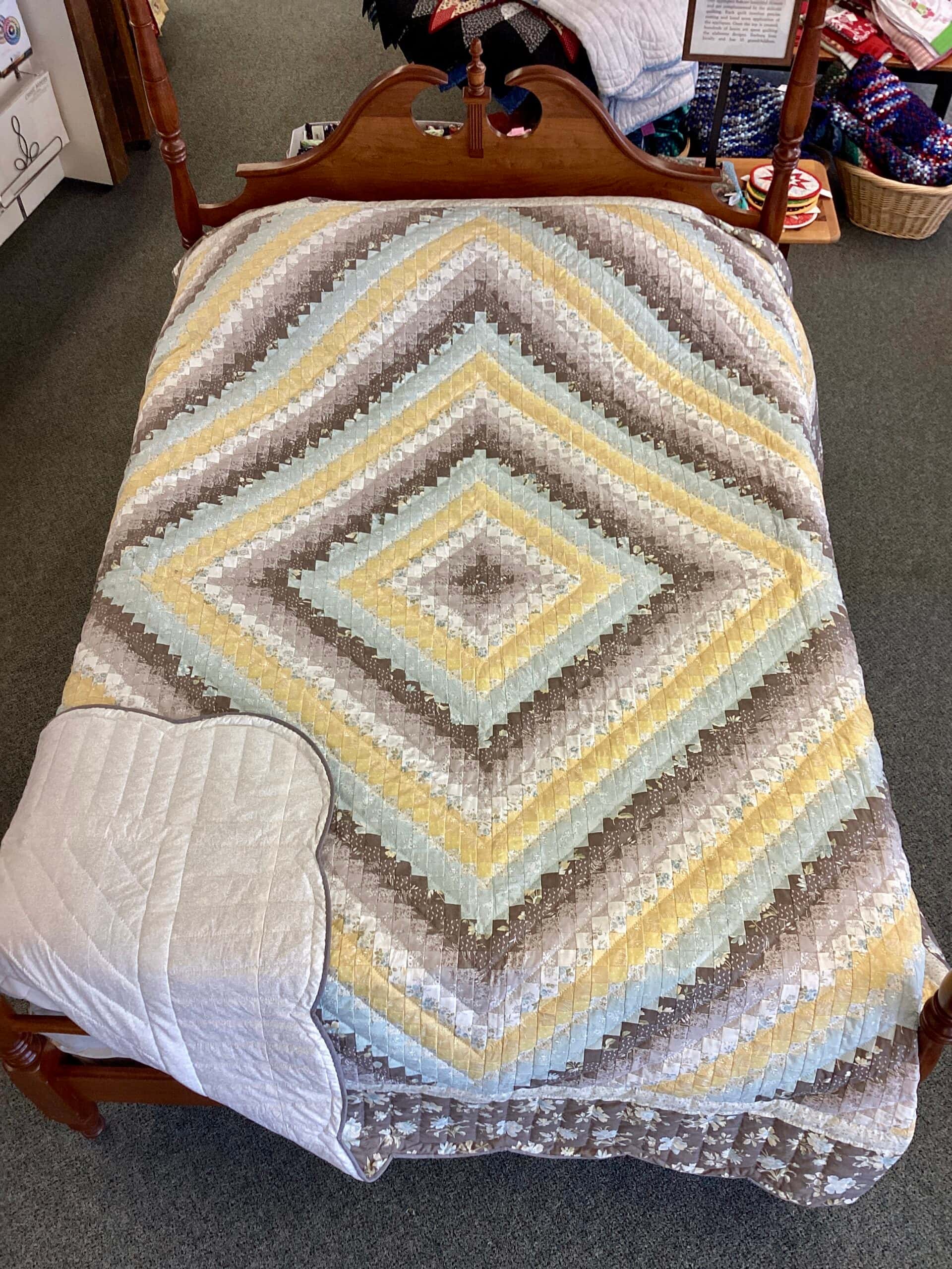 Yellow, Teal, and Gray Postage Stamp Quilt