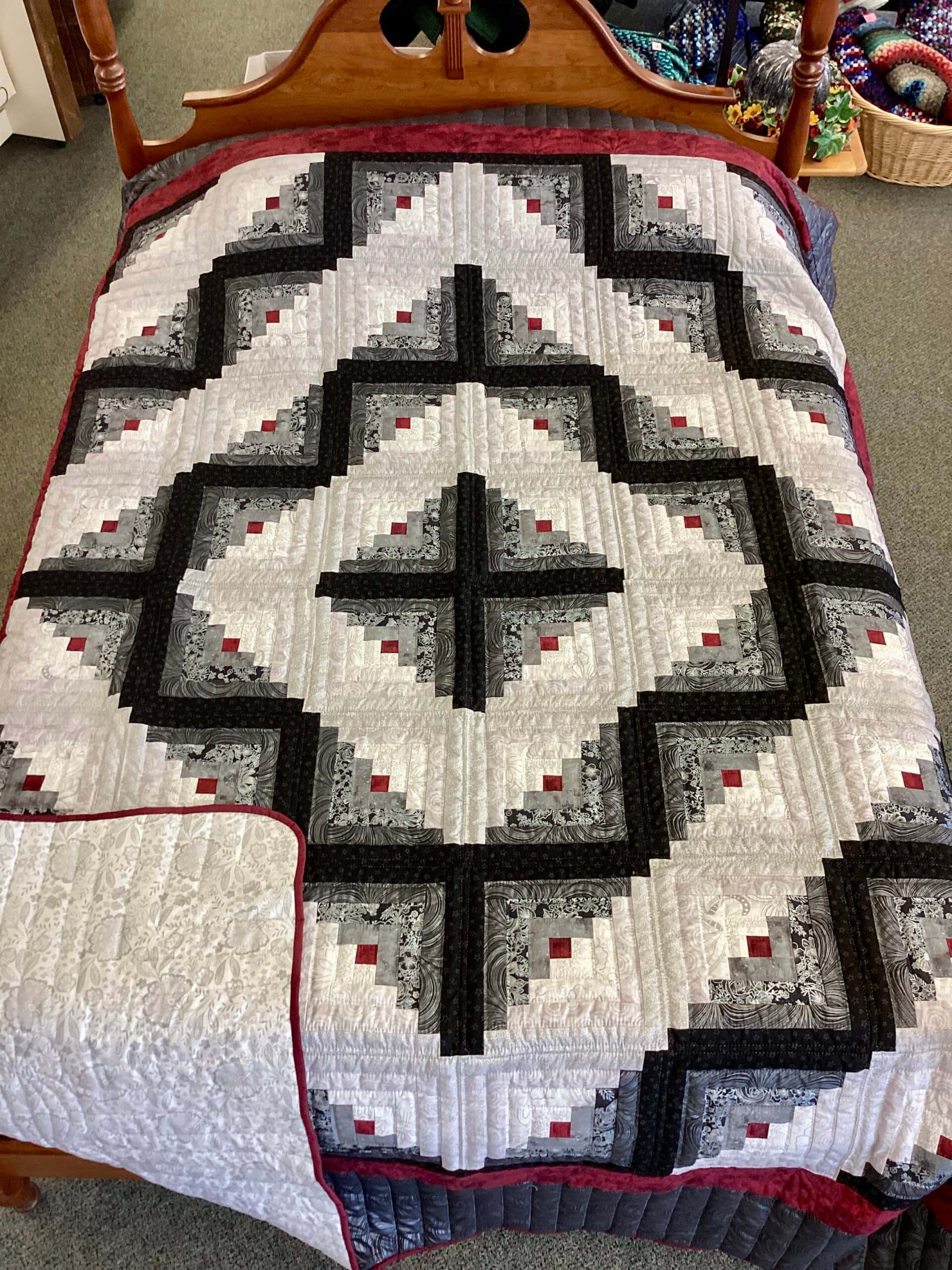 Gray and Red Log Cabin
