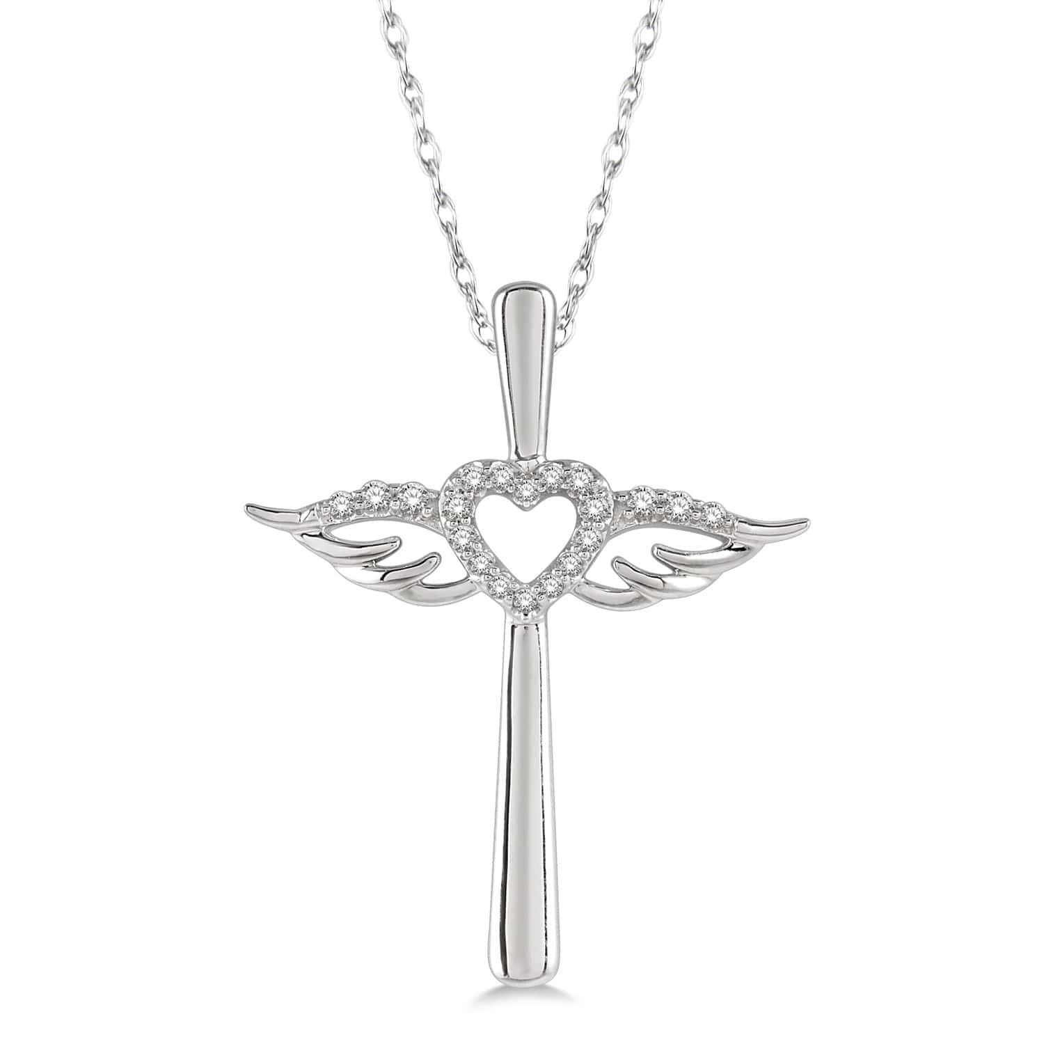 Diamond Angel Wings & Heart Cross