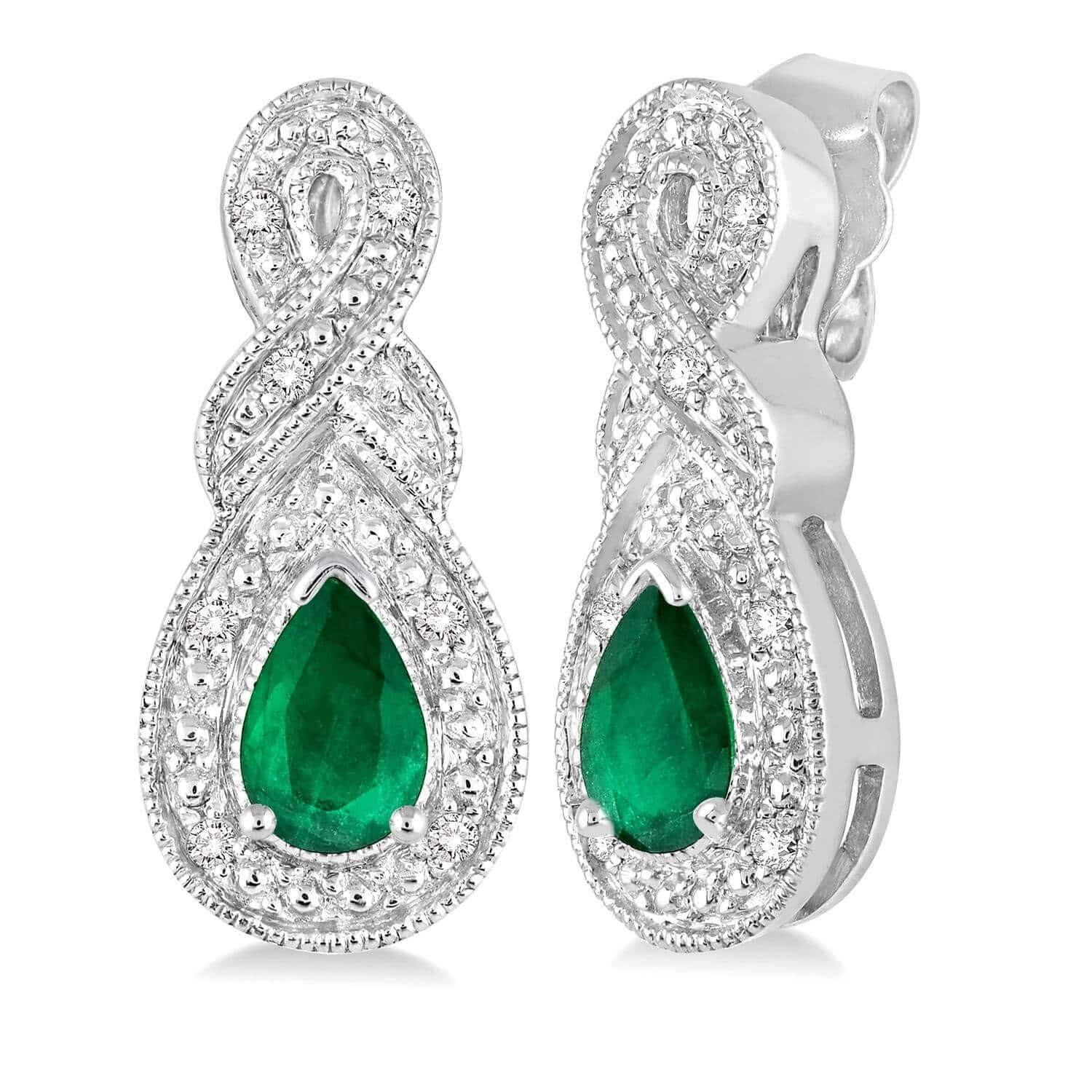 Pear Emerald & Diamond Earrings